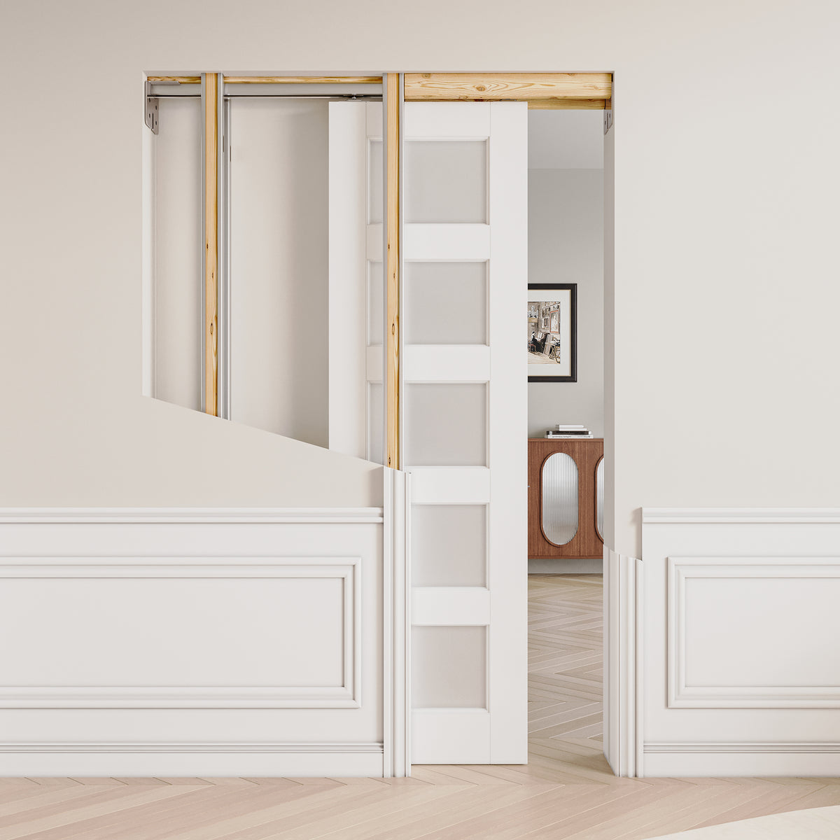 Ark Design 5-Lite Tempered Frosted Glass Pocket Door with Hardware Kit