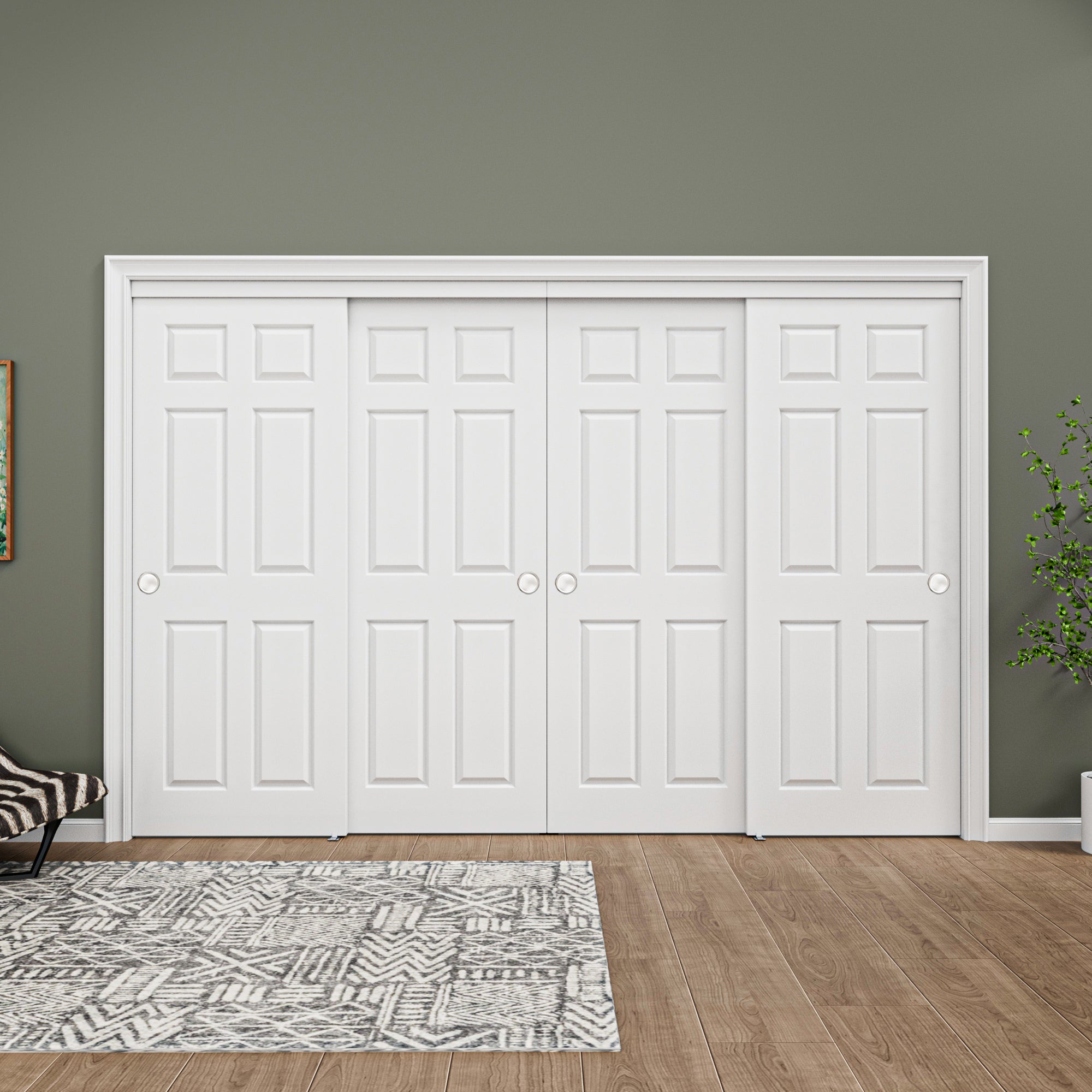 [Paintable] Ark Design 6 Panel Bypass Sliding Closet Door with Hardware Kit, Solid Core MDF Wood & Primed, White