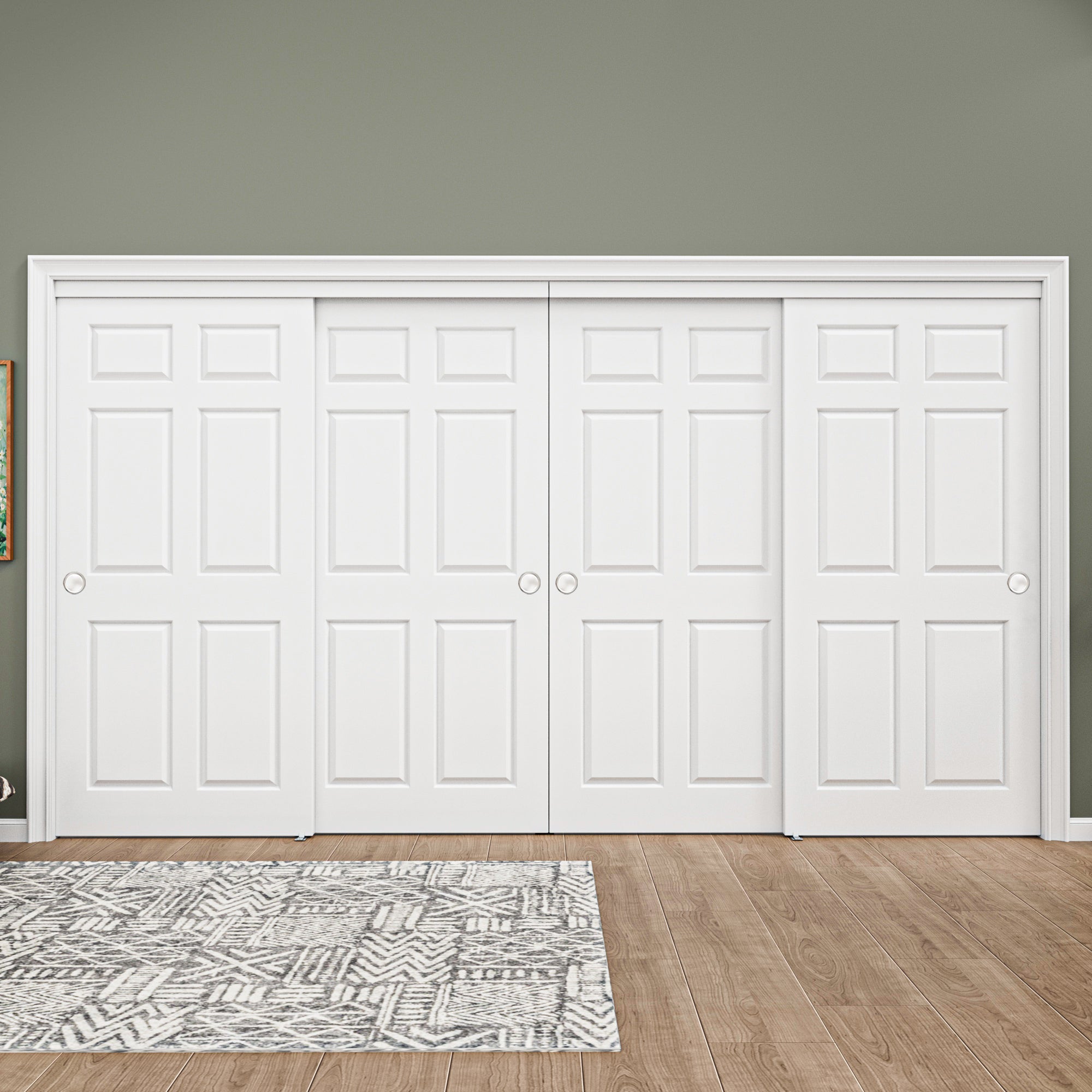 [Paintable] Ark Design 6 Panel Bypass Sliding Closet Door with Hardware Kit, Solid Core MDF Wood & Primed, White