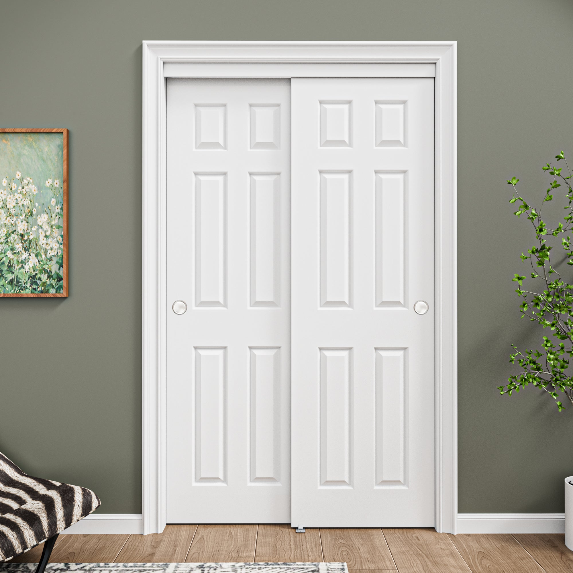 [Paintable] Ark Design 6 Panel Bypass Sliding Closet Door with Hardware Kit, Solid Core MDF Wood & Primed, White