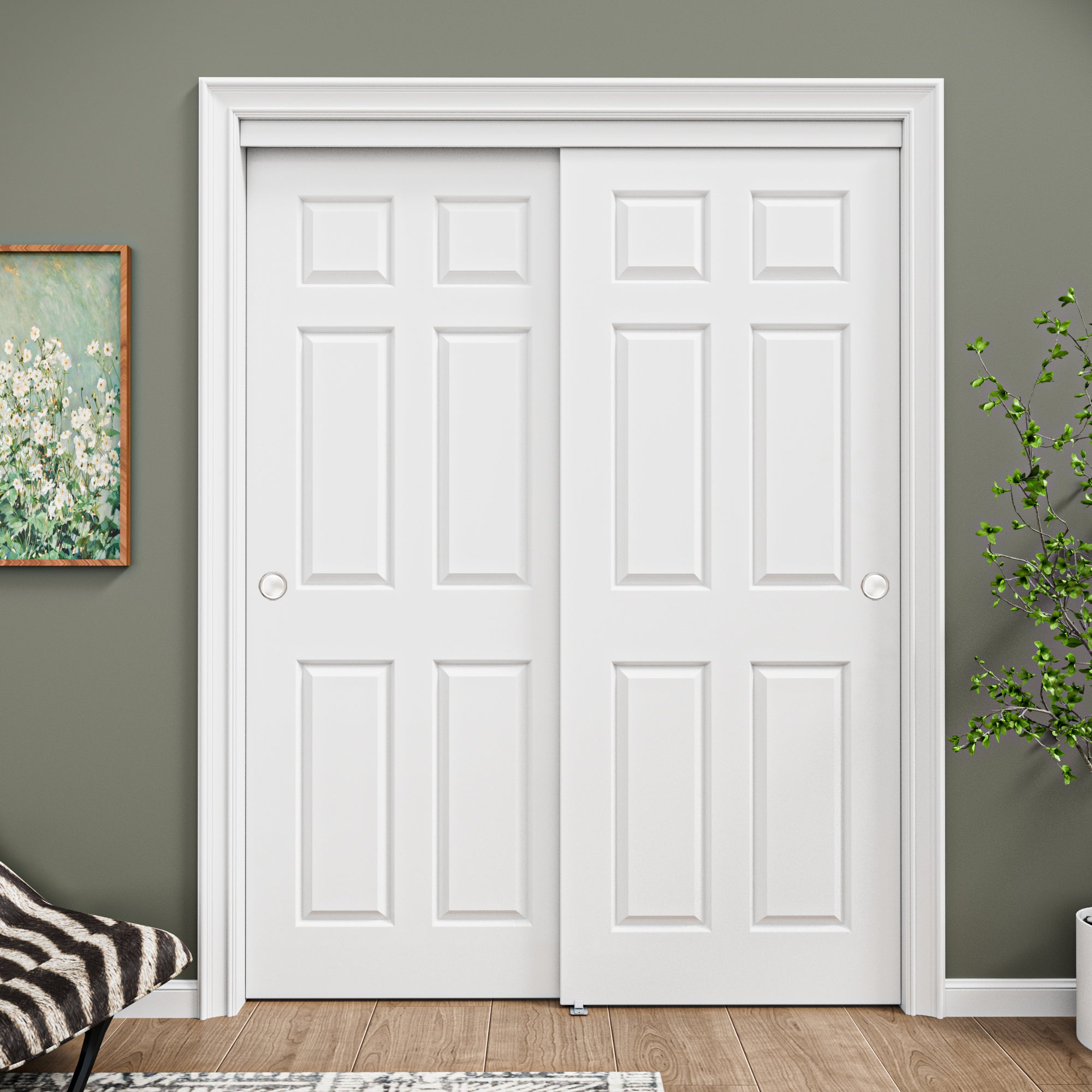 [Paintable] Ark Design 6 Panel Bypass Sliding Closet Door with Hardware Kit, Solid Core MDF Wood & Primed, White