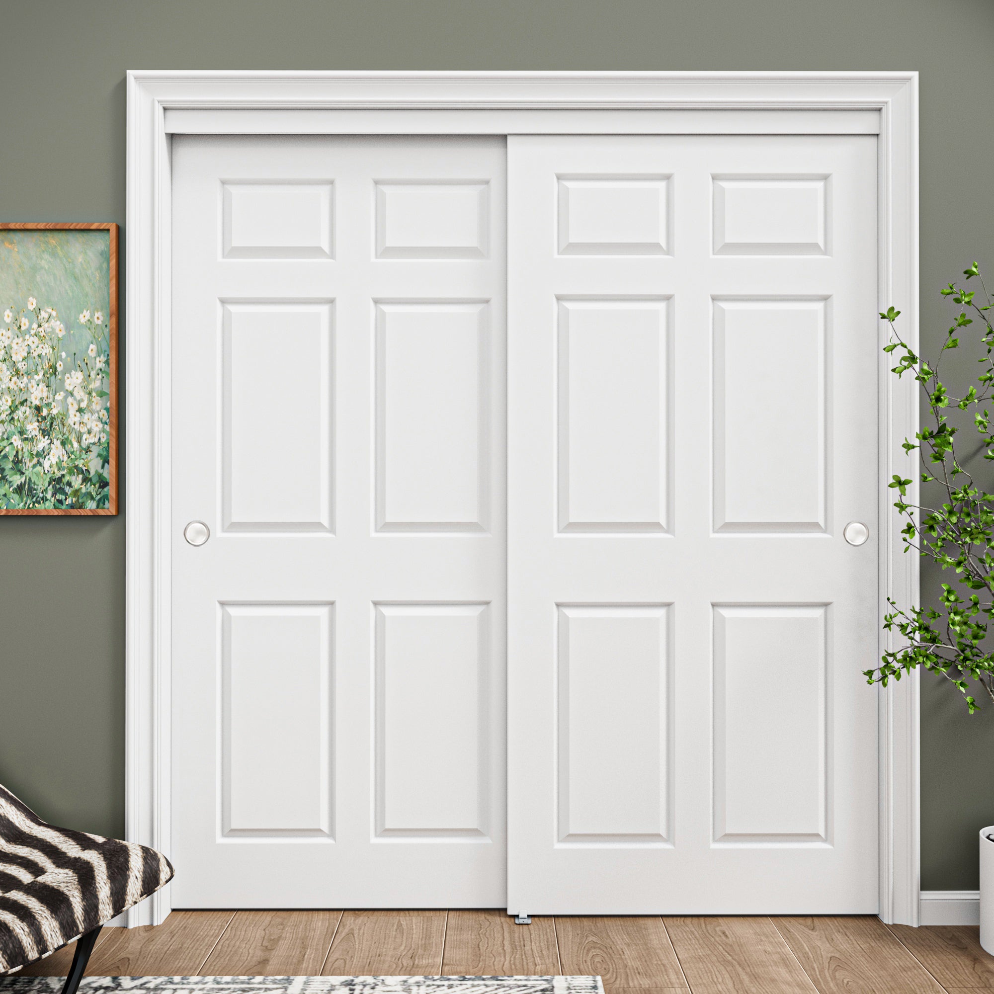 [Paintable] Ark Design 6 Panel Bypass Sliding Closet Door with Hardware Kit, Solid Core MDF Wood & Primed, White
