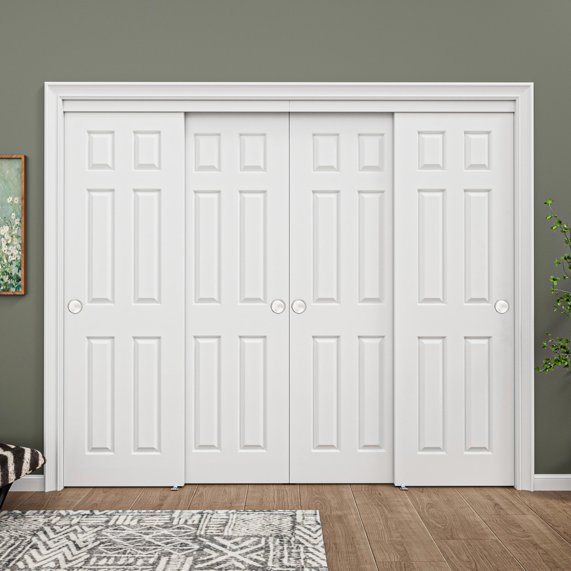 [Paintable] Ark Design 6 Panel Bypass Sliding Closet Door with Hardware Kit, Solid Core MDF Wood & Primed, White