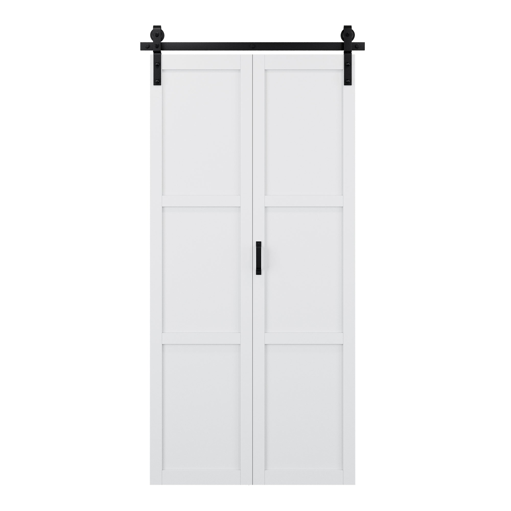 [Paintable] 3-Lite Paneled White Primed MDF Composite Bi-fold Sliding Barn Door with Hardware Kit and Handle