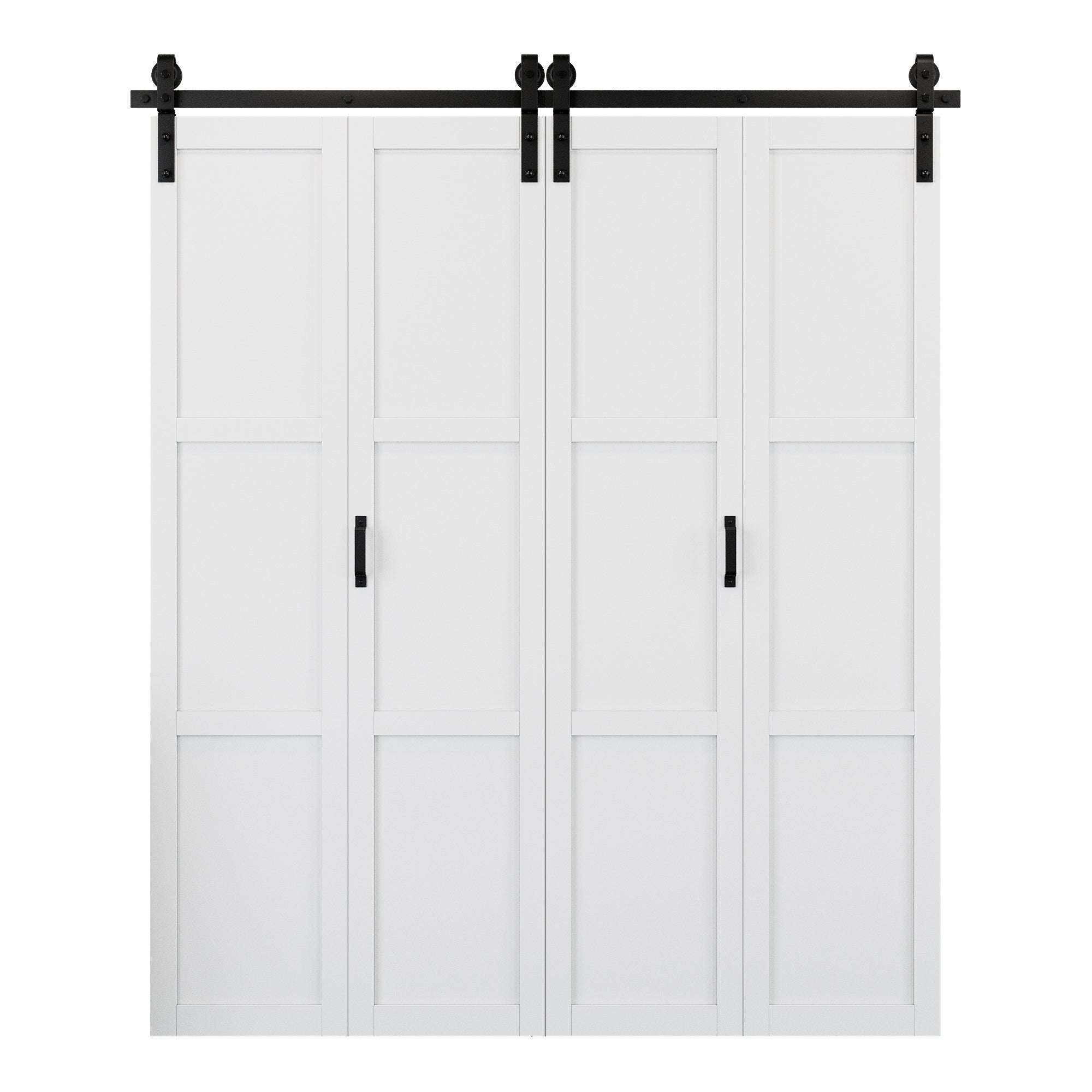 [Paintable] 3-Lite Paneled White Primed MDF Composite Bi-fold Sliding Barn Door with Hardware Kit and Handle