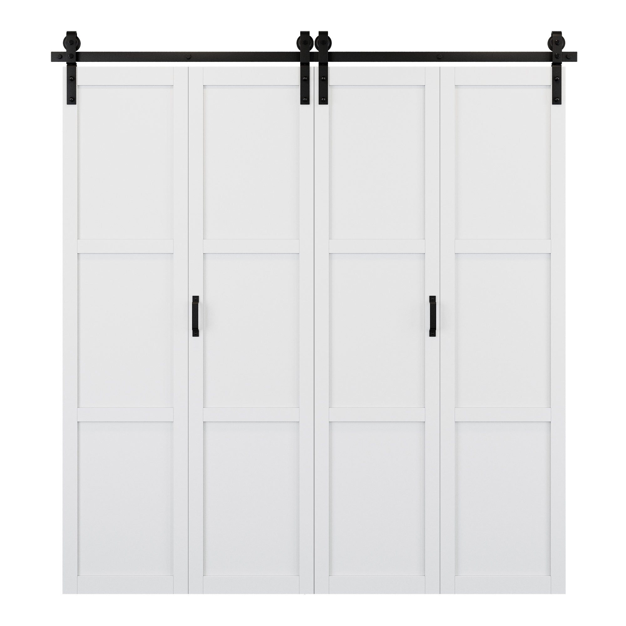 [Paintable] 3-Lite Paneled White Primed MDF Composite Bi-fold Sliding Barn Door with Hardware Kit and Handle