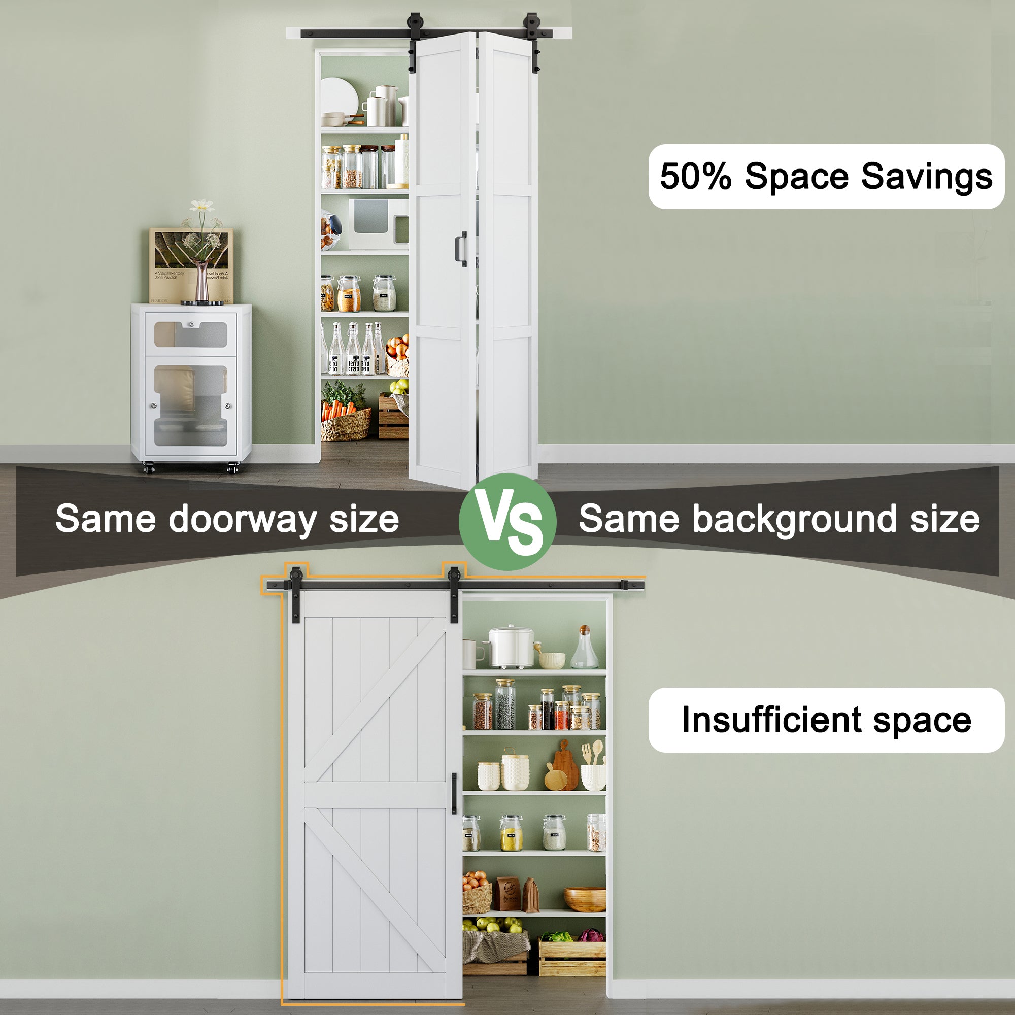 [Paintable] 3-Lite Paneled White Primed MDF Composite Bi-fold Sliding Barn Door with Hardware Kit and Handle