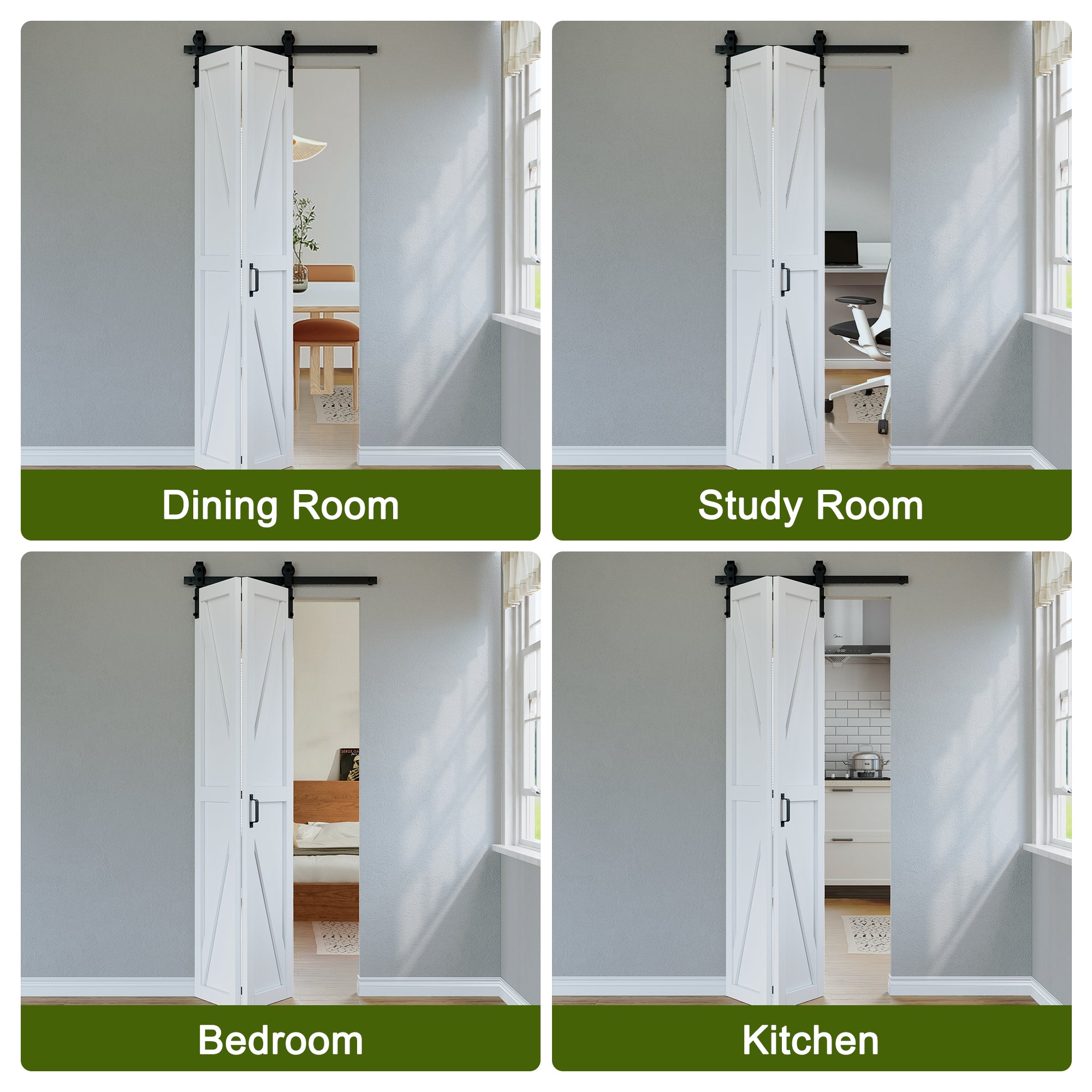 Louvered Closet Bifold Barn Door with Hardware Kit & Handle, Solid Core MDF Wood & PVC Covered, Finished, White