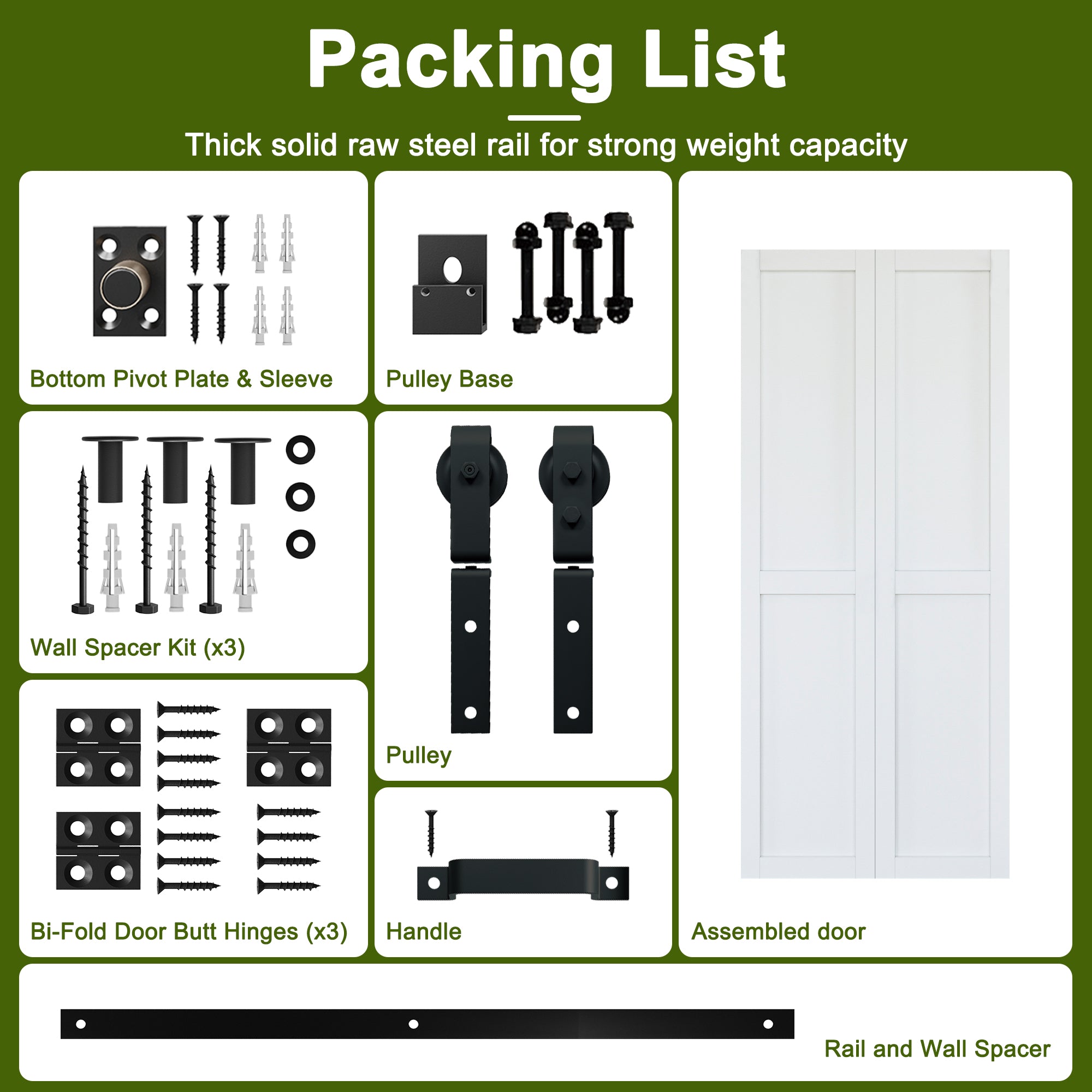 Louvered Closet Bifold Barn Door with Hardware Kit & Handle, Solid Core MDF Wood & PVC Covered, Finished, White