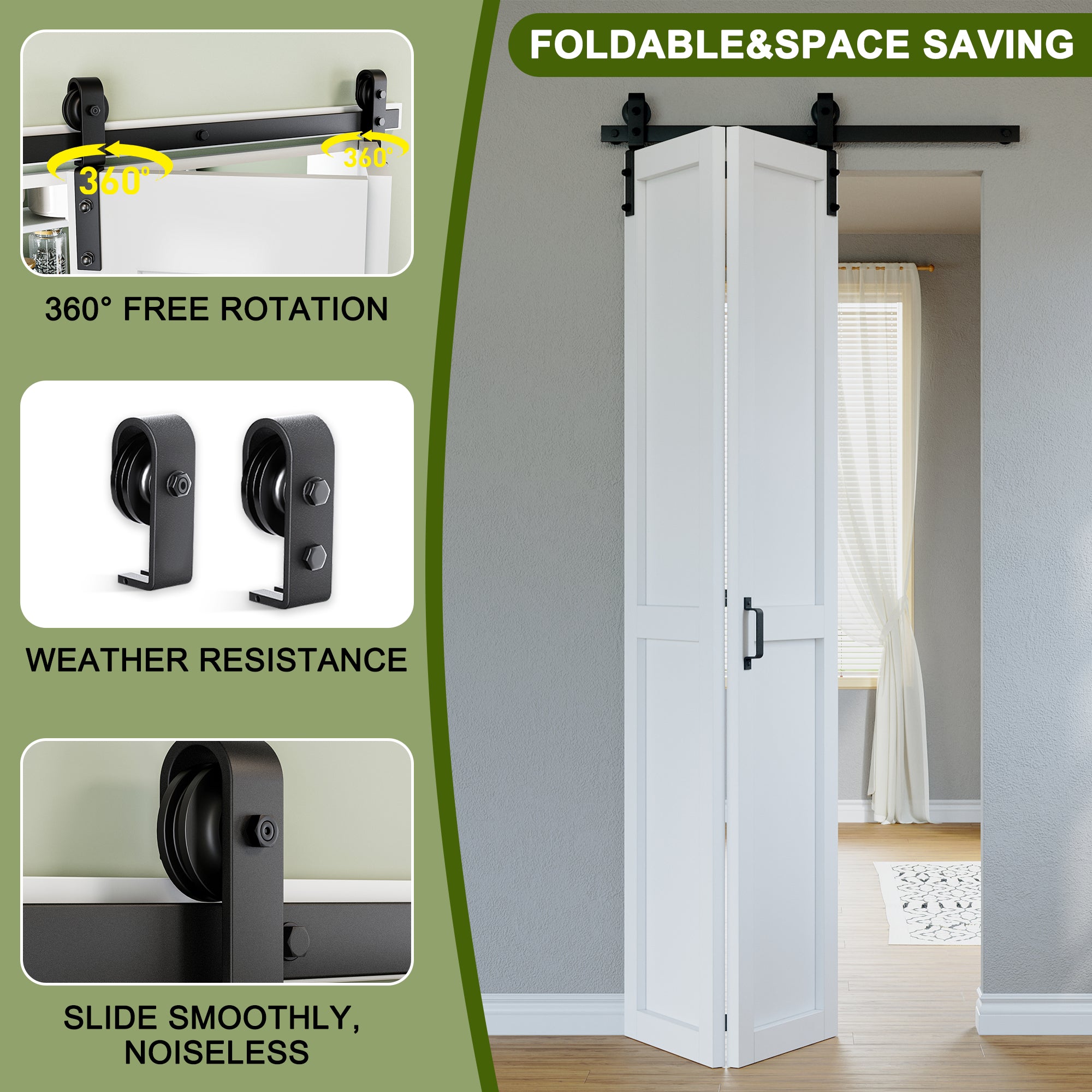 Louvered Closet Bifold Barn Door with Hardware Kit & Handle, Solid Core MDF Wood & PVC Covered, Finished, White