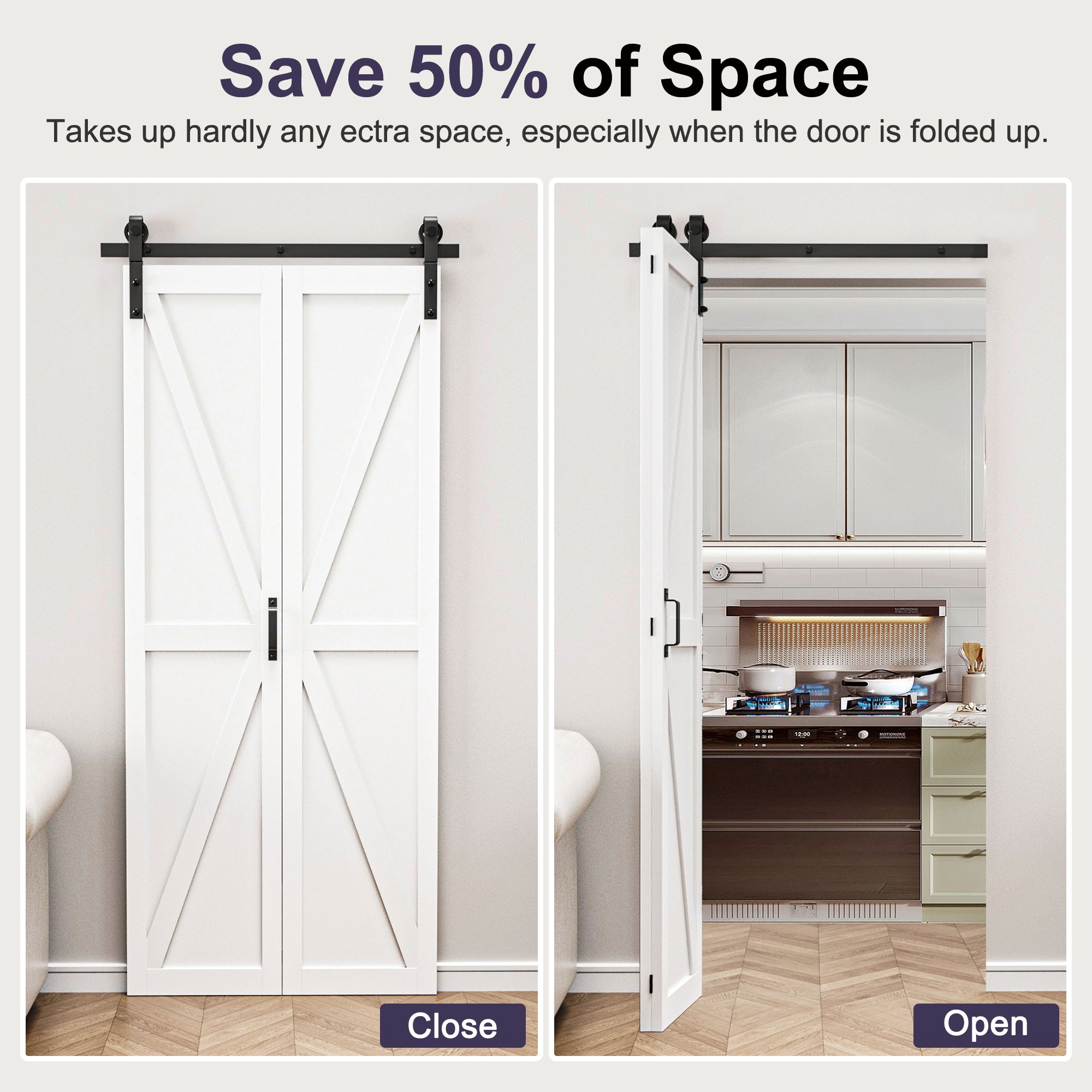 [Paintable] K Panel Closet Bifold Barn Door with Hardware Kit & Handle, Solid Core MDF Wood & Prefinished & Paintable Surface, White
