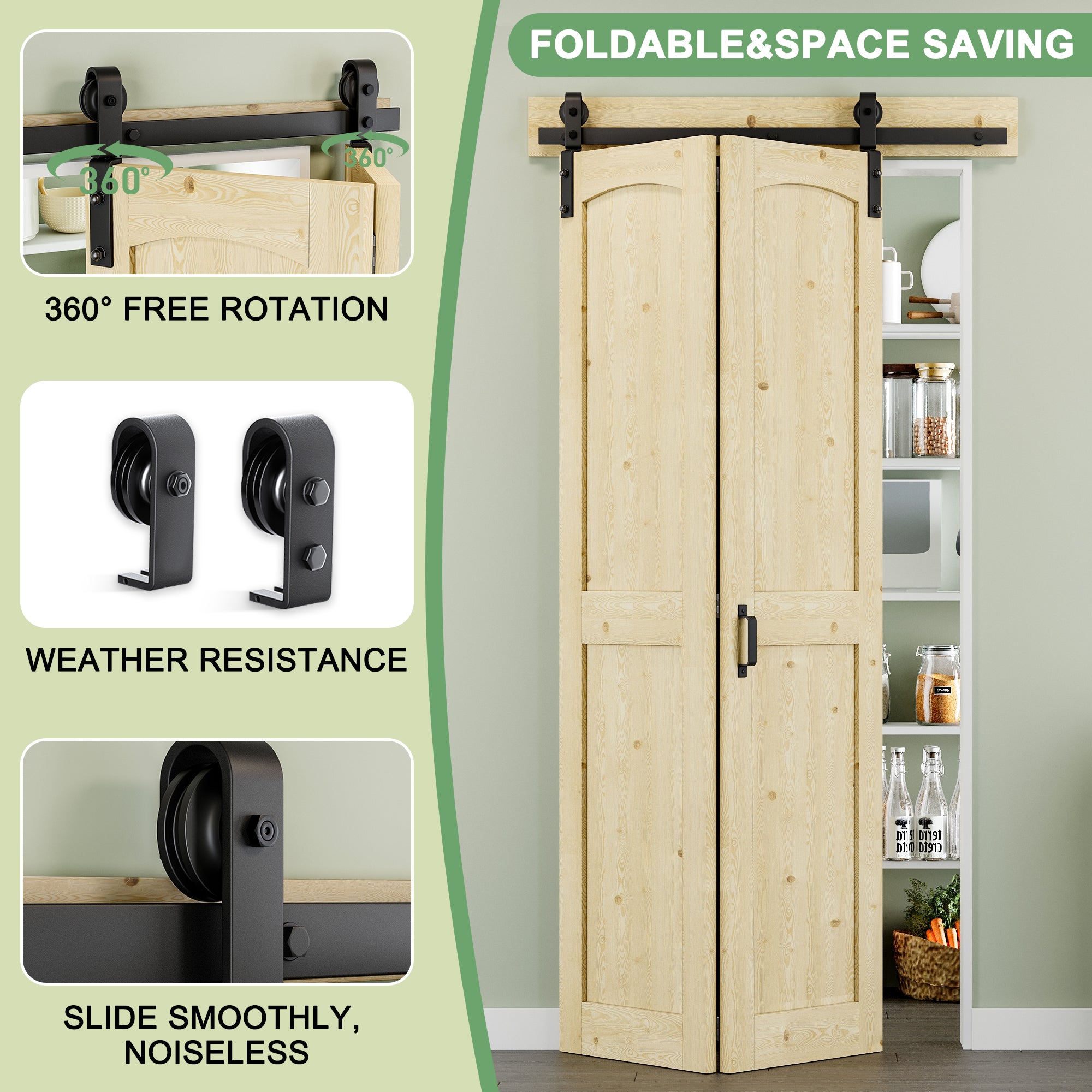[Paintable] H Panel Pine Wood Closet Bifold Barn Door with Hardware Kit & Handle, Solid Core Pine Wood & Unfinished & Paintable Surface