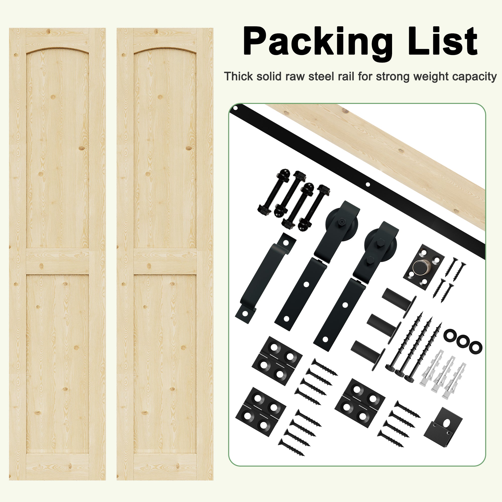 [Paintable] H Panel Pine Wood Closet Bifold Barn Door with Hardware Kit & Handle, Solid Core Pine Wood & Unfinished & Paintable Surface
