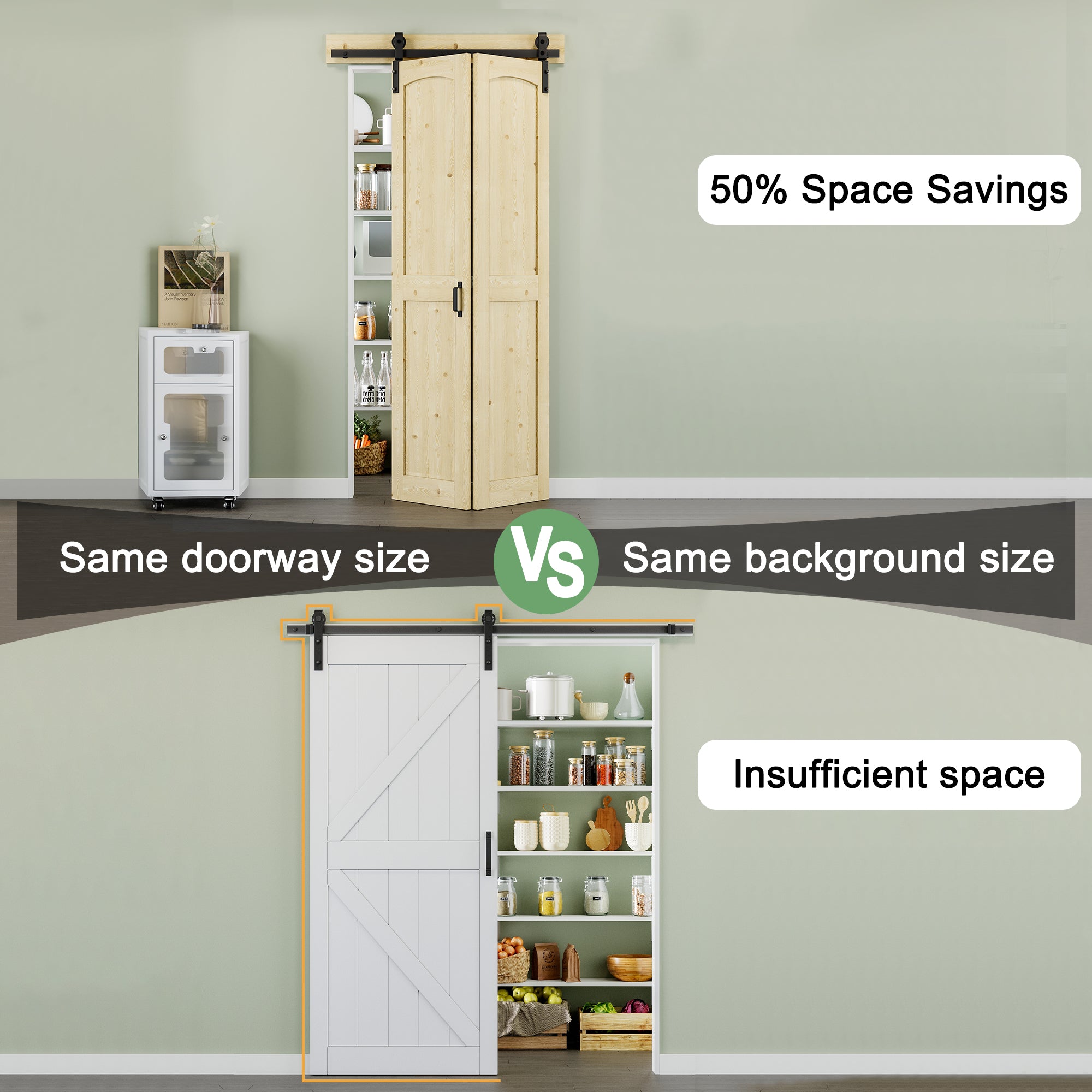 [Paintable] H Panel Pine Wood Closet Bifold Barn Door with Hardware Kit & Handle, Solid Core Pine Wood & Unfinished & Paintable Surface