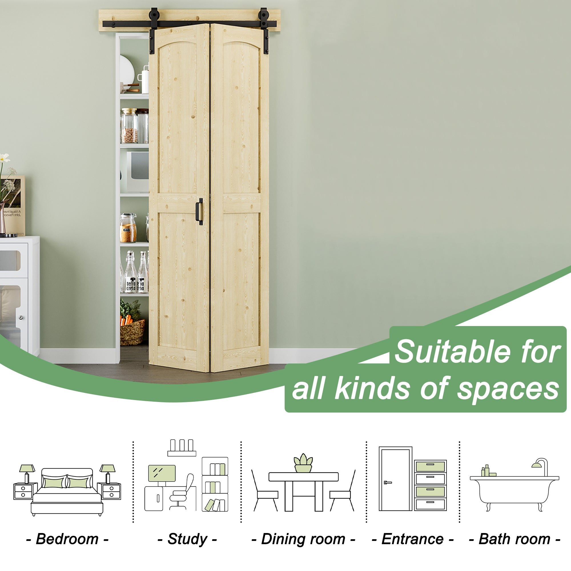 [Paintable] H Panel Pine Wood Closet Bifold Barn Door with Hardware Kit & Handle, Solid Core Pine Wood & Unfinished & Paintable Surface