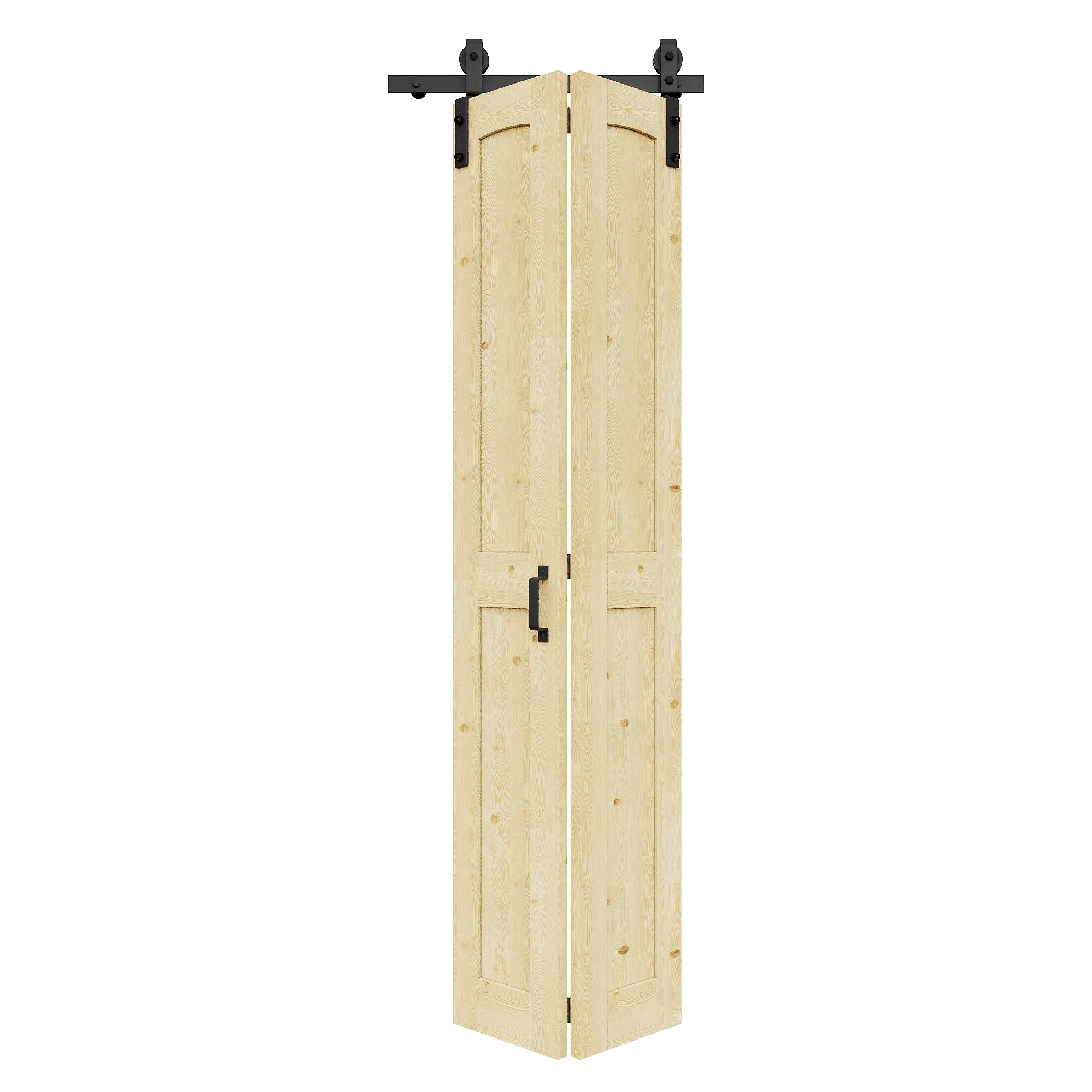 [Paintable] H Panel Pine Wood Closet Bifold Barn Door with Hardware Kit & Handle, Solid Core Pine Wood & Unfinished & Paintable Surface