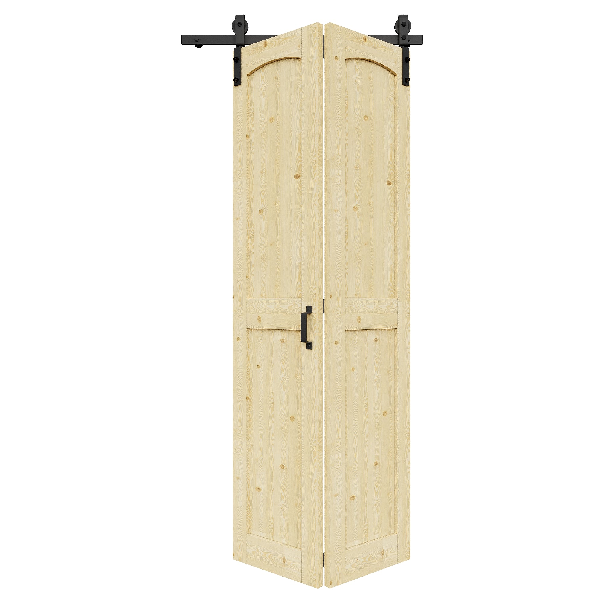 [Paintable] H Panel Pine Wood Closet Bifold Barn Door with Hardware Kit & Handle, Solid Core Pine Wood & Unfinished & Paintable Surface