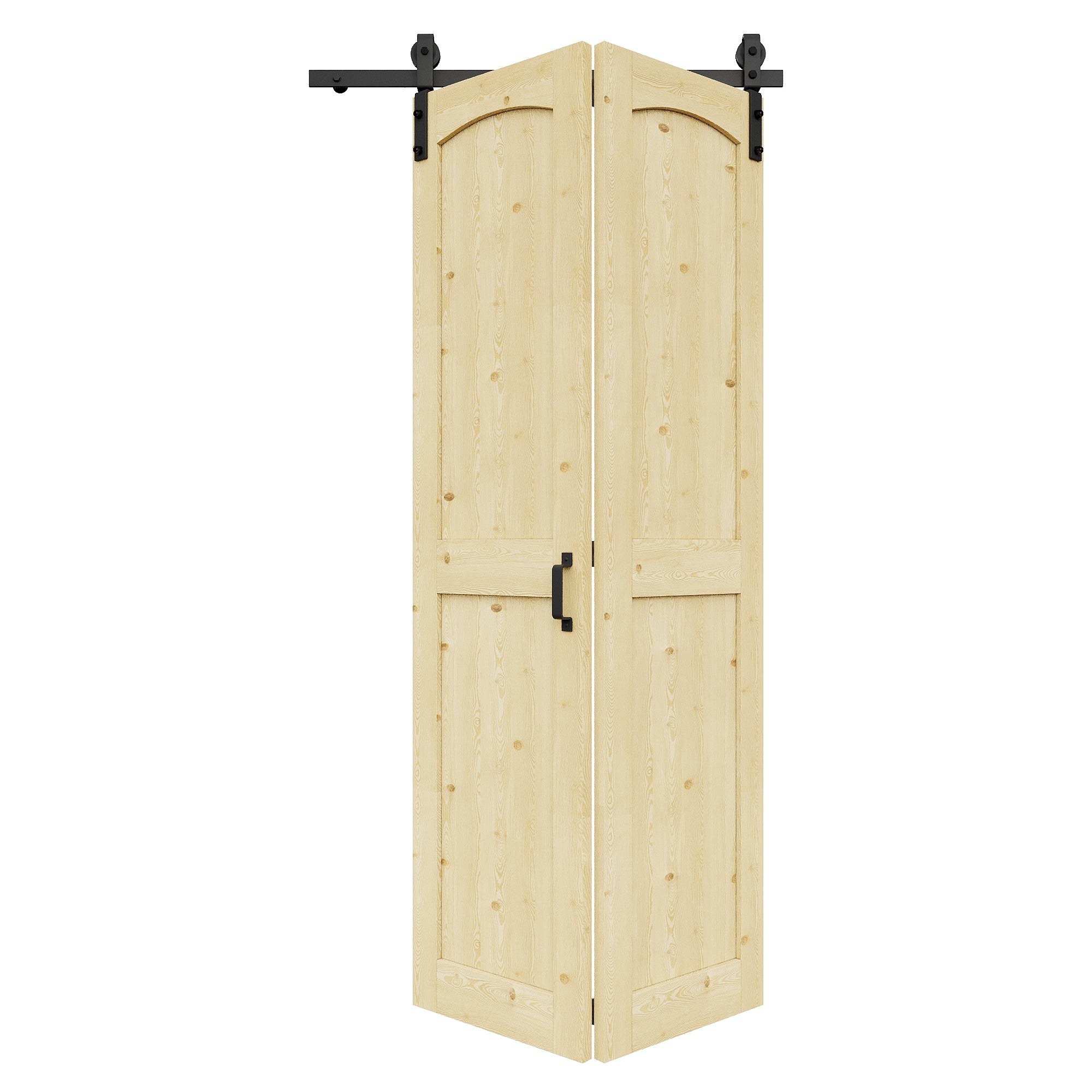 [Paintable] H Panel Pine Wood Closet Bifold Barn Door with Hardware Kit & Handle, Solid Core Pine Wood & Unfinished & Paintable Surface