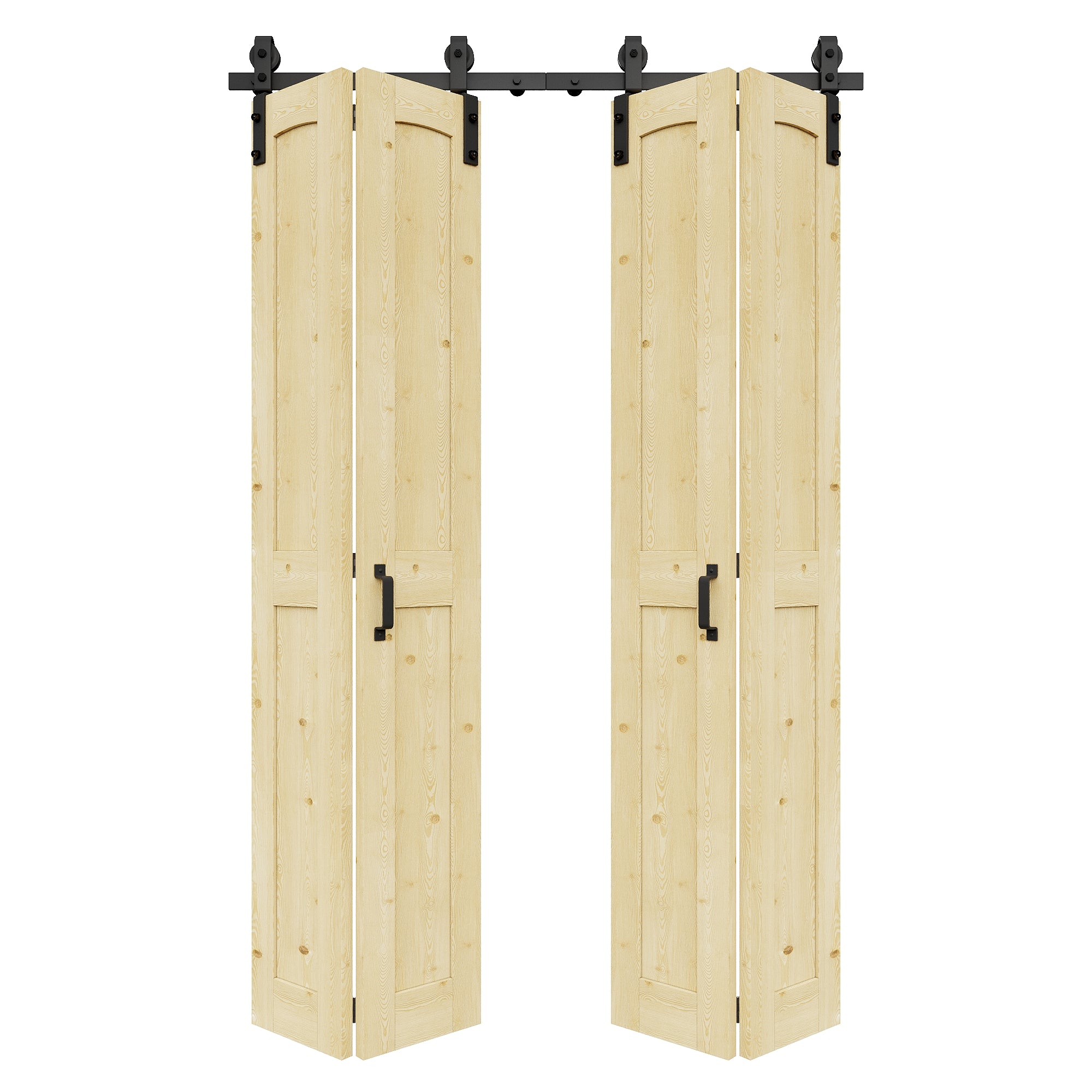 [Paintable] H Panel Pine Wood Closet Bifold Barn Door with Hardware Kit & Handle, Solid Core Pine Wood & Unfinished & Paintable Surface