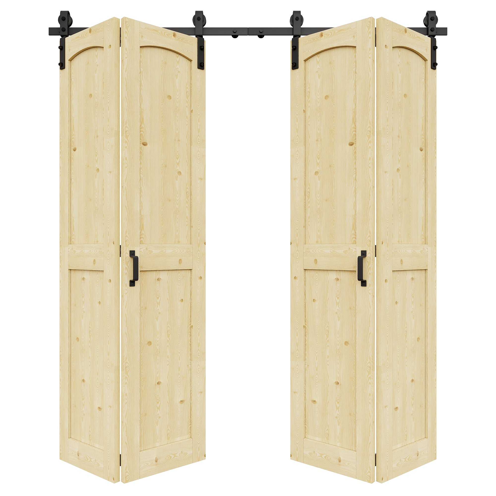 [Paintable] H Panel Pine Wood Closet Bifold Barn Door with Hardware Kit & Handle, Solid Core Pine Wood & Unfinished & Paintable Surface