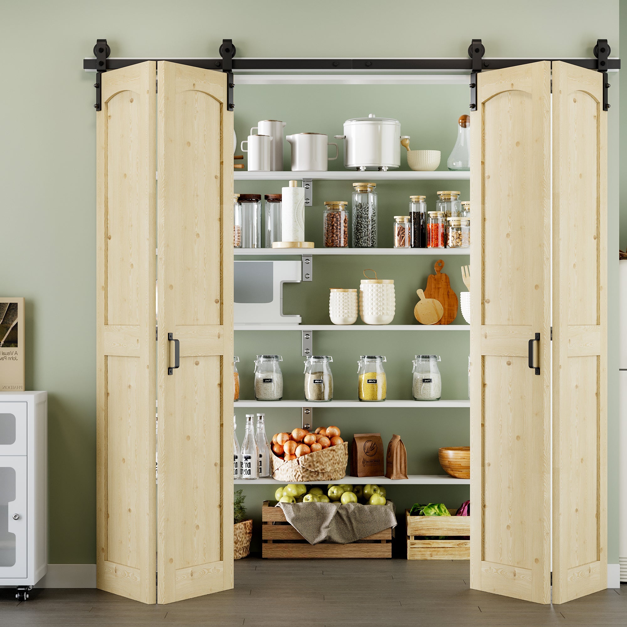 [Paintable] H Panel Pine Wood Closet Bifold Barn Door with Hardware Kit & Handle, Solid Core Pine Wood & Unfinished & Paintable Surface