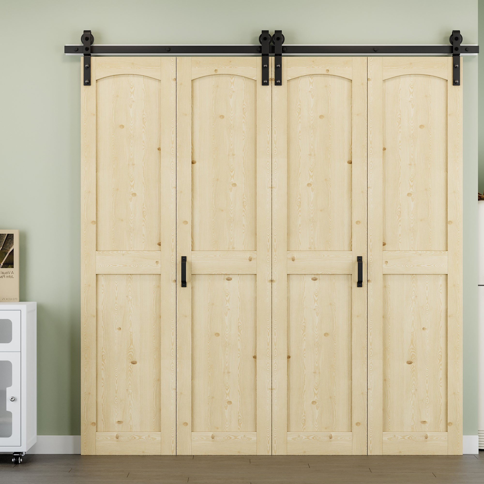 [Paintable] H Panel Pine Wood Closet Bifold Barn Door with Hardware Kit & Handle, Solid Core Pine Wood & Unfinished & Paintable Surface