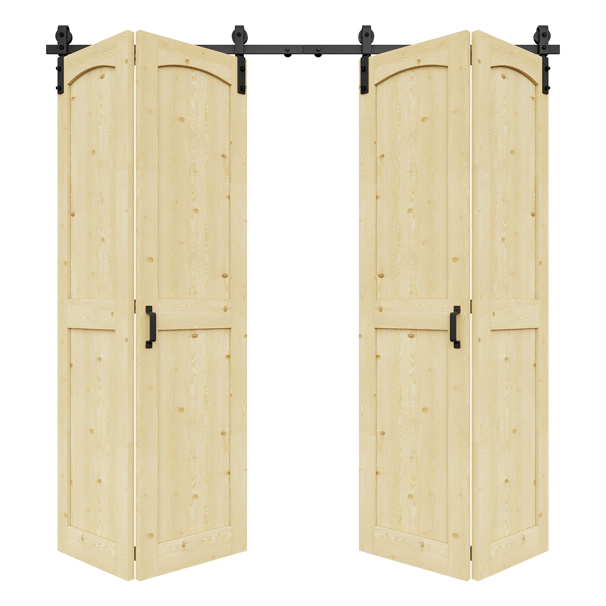 [Paintable] H Panel Pine Wood Closet Bifold Barn Door with Hardware Kit & Handle, Solid Core Pine Wood & Unfinished & Paintable Surface