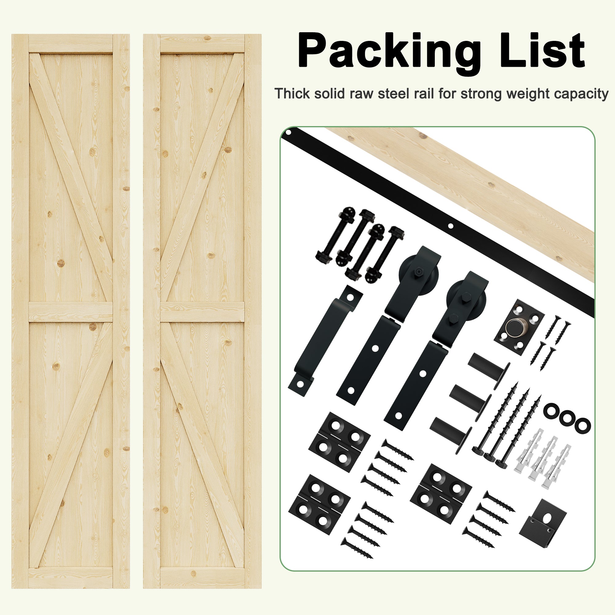 [Paintable] K Panel Pine Wood Closet Bifold Barn Door with Hardware Kit & Handle, Solid Core Pine Wood & Unfinished & Paintable Surface