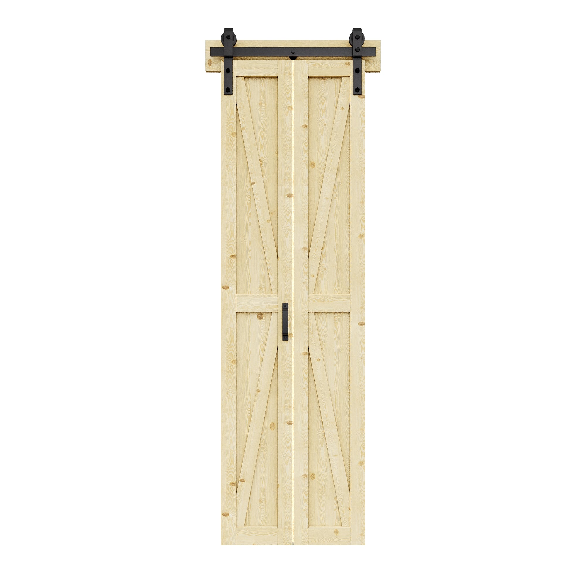 [Paintable] K Panel Pine Wood Closet Bifold Barn Door with Hardware Kit & Handle, Solid Core Pine Wood & Unfinished & Paintable Surface