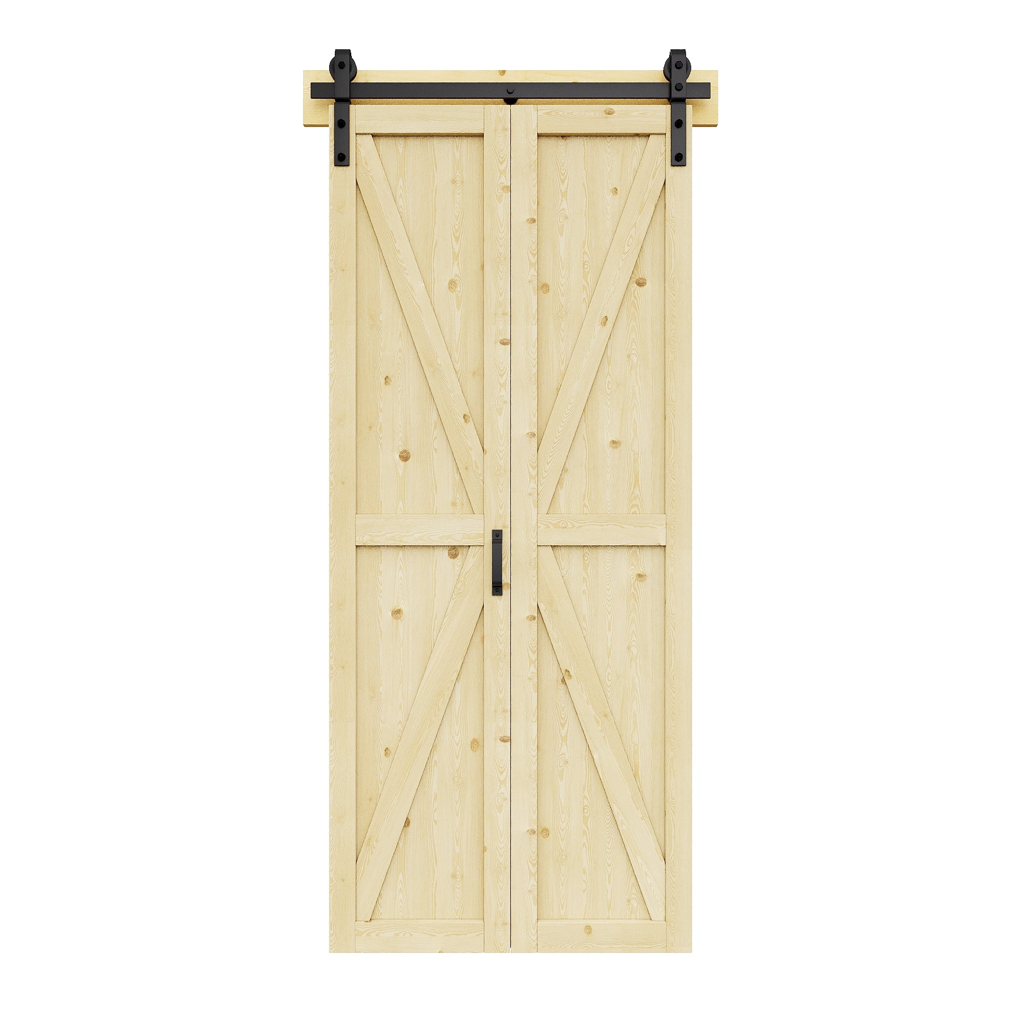 [Paintable] K Panel Pine Wood Closet Bifold Barn Door with Hardware Kit & Handle, Solid Core Pine Wood & Unfinished & Paintable Surface