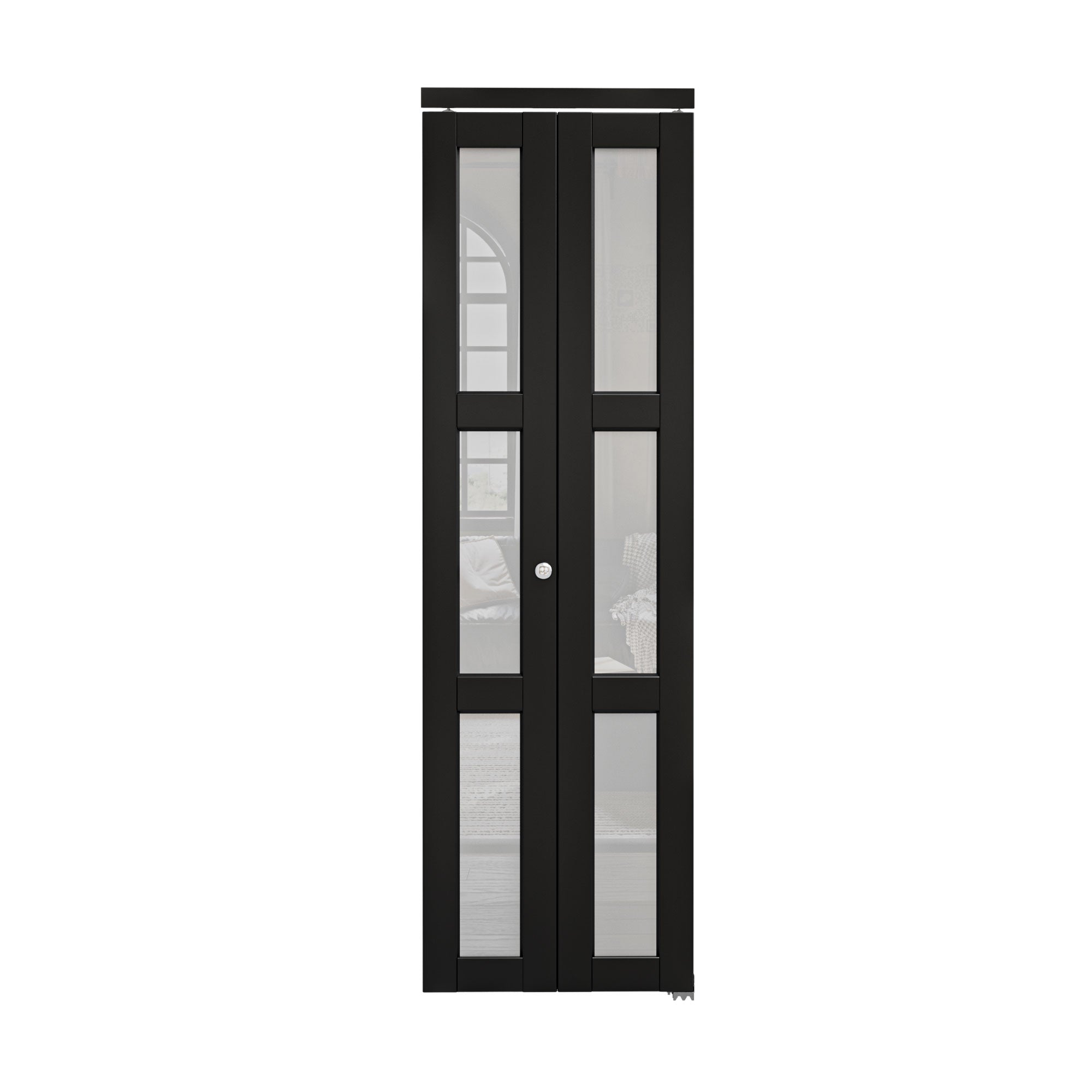 Ark Design 3-Lite Black Tempered Frosted Glass Bifold Door with Hardware Kit & Knob, Solid Core MDF Wood & PVC Covered Finished