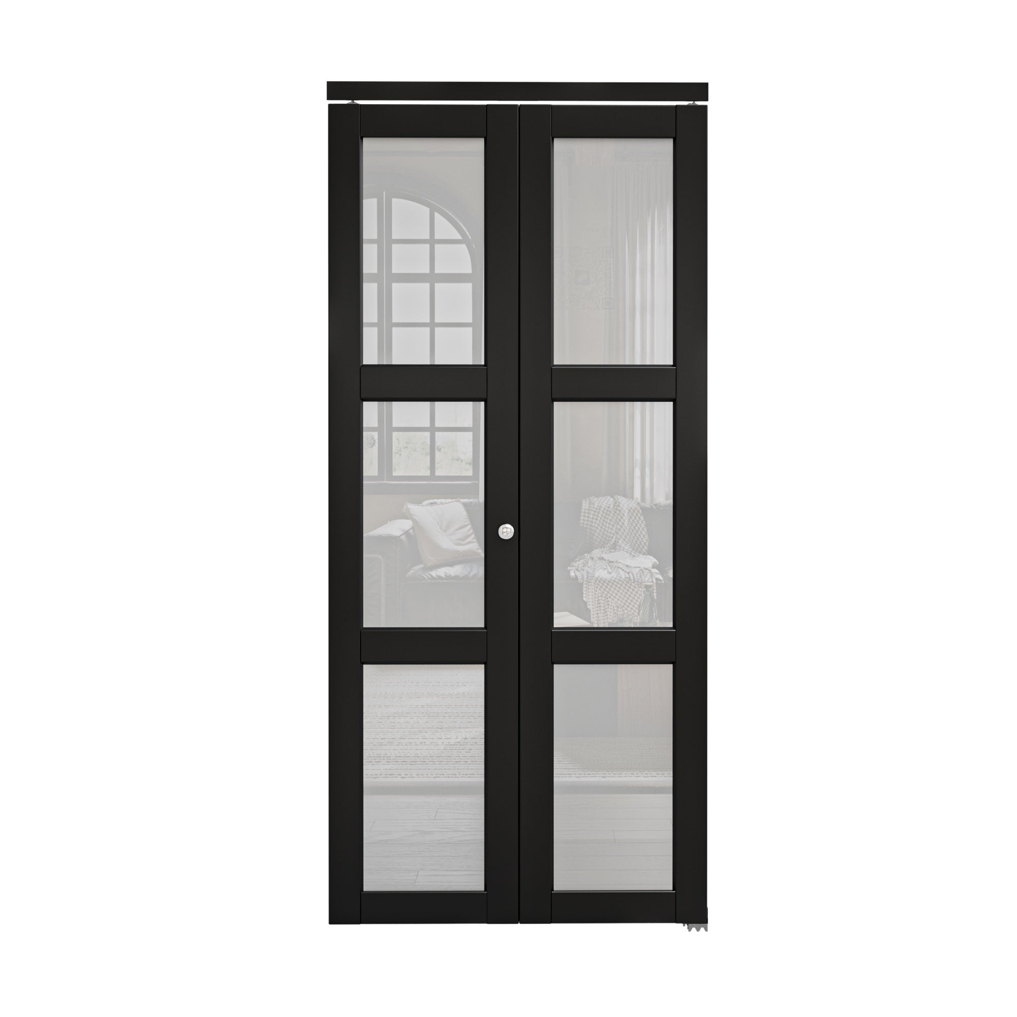Ark Design 3-Lite Black Tempered Frosted Glass Bifold Door with Hardware Kit & Knob, Solid Core MDF Wood & PVC Covered Finished