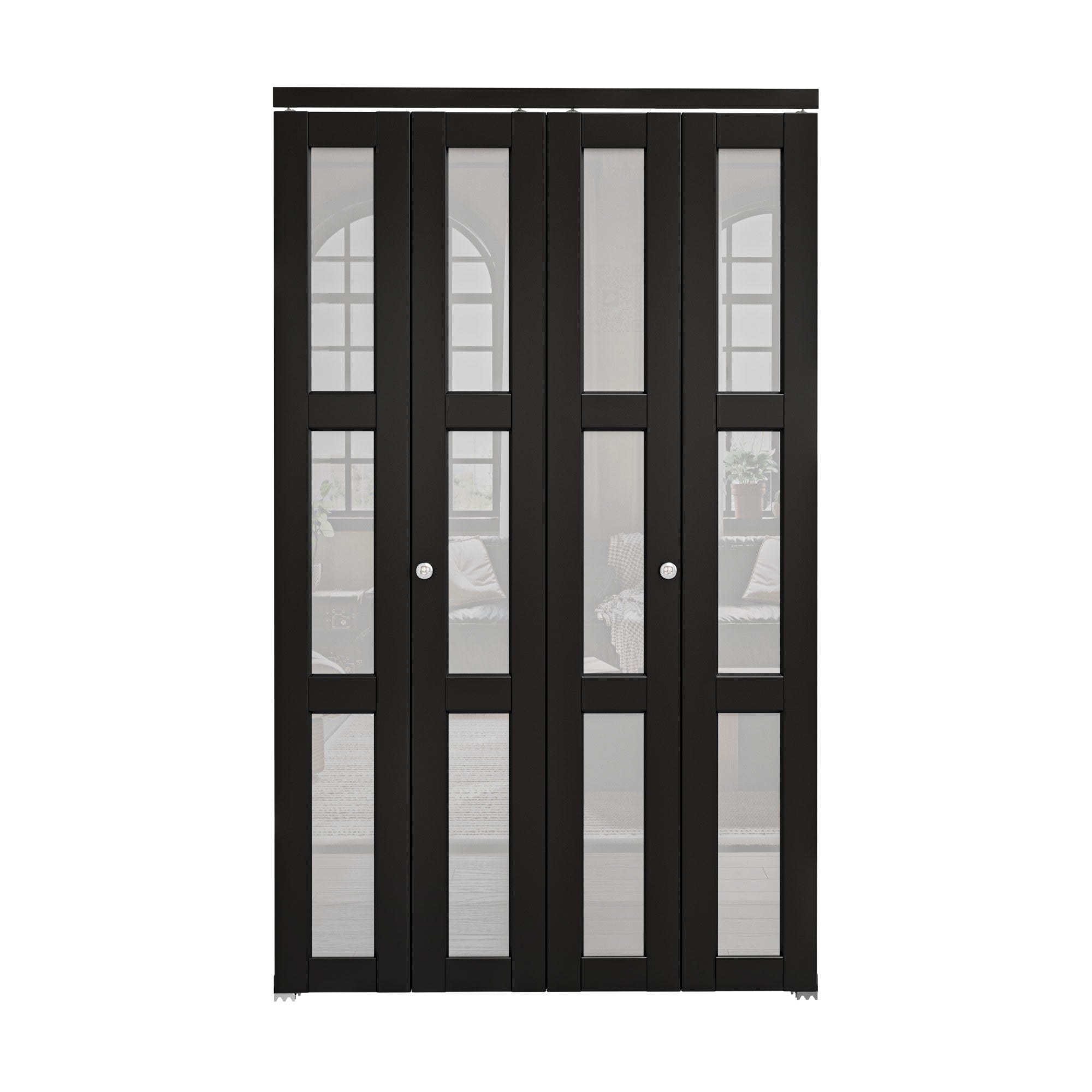 Ark Design 3-Lite Black Tempered Frosted Glass Bifold Door with Hardware Kit & Knob, Solid Core MDF Wood & PVC Covered Finished