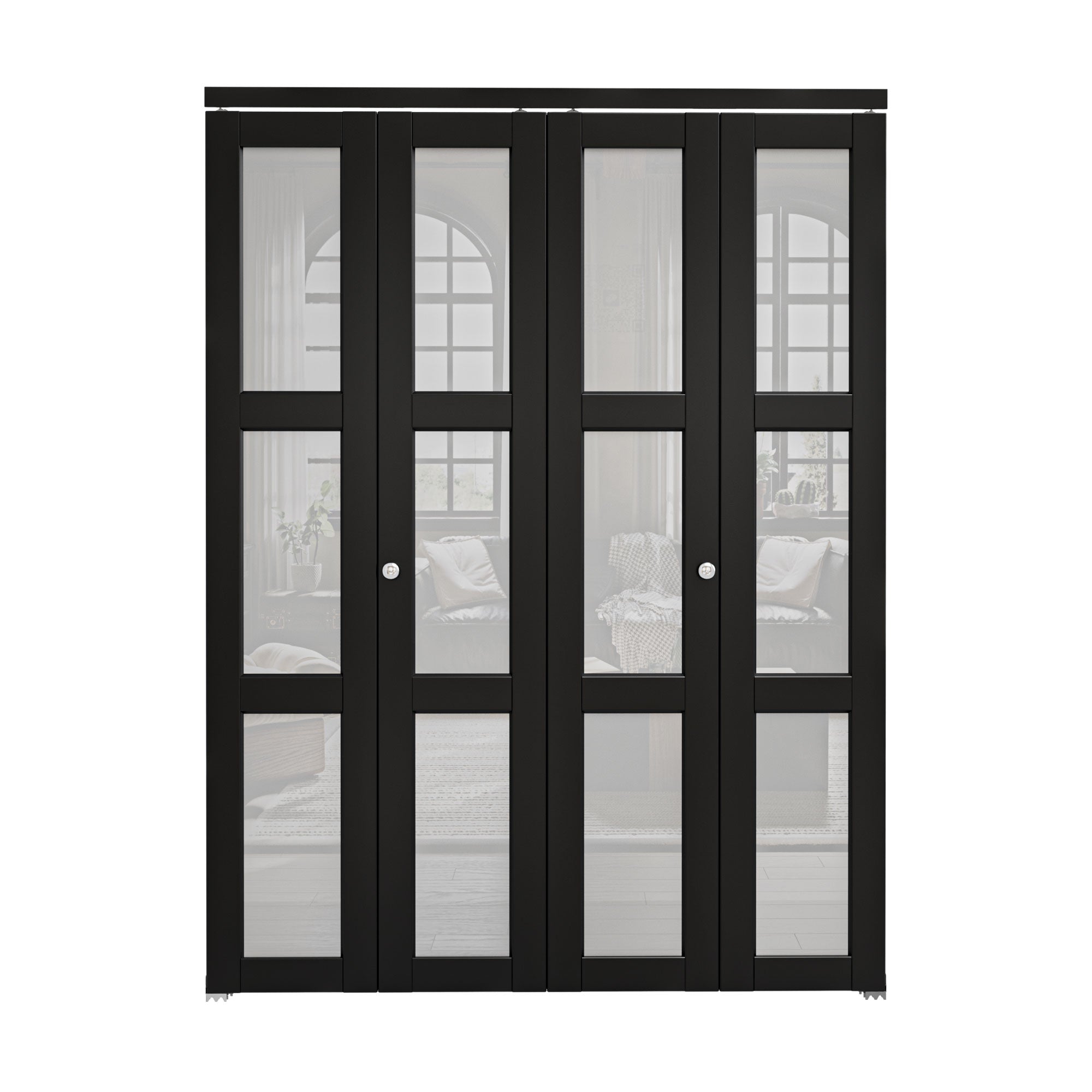 Ark Design 3-Lite Black Tempered Frosted Glass Bifold Door with Hardware Kit & Knob, Solid Core MDF Wood & PVC Covered Finished