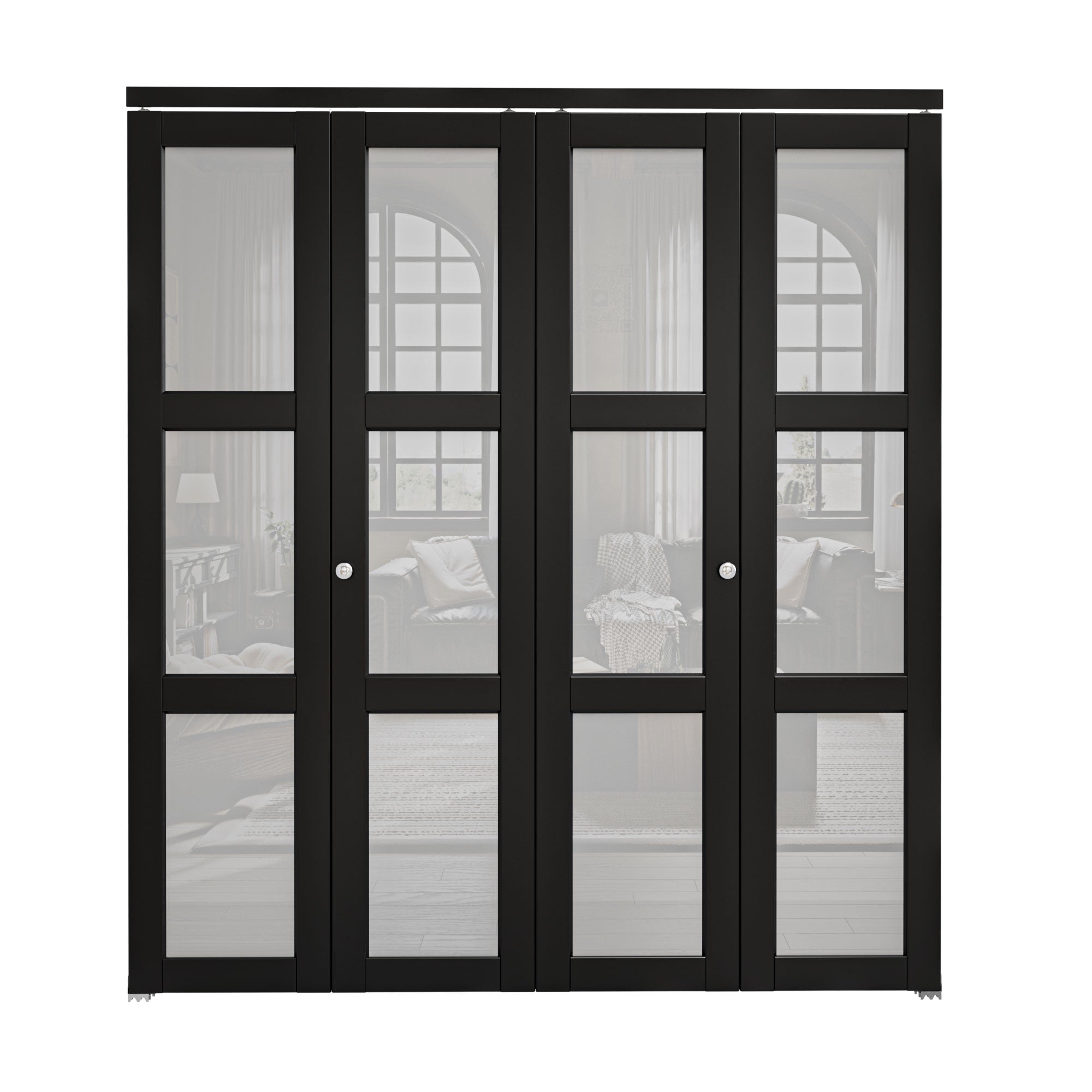 Ark Design 3-Lite Black Tempered Frosted Glass Bifold Door with Hardware Kit & Knob, Solid Core MDF Wood & PVC Covered Finished