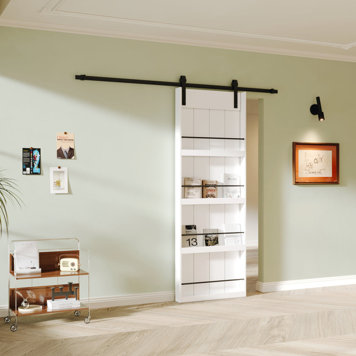 Ark Design Bookshelf Sliding Barn Door, Solid Core MDF Wood
