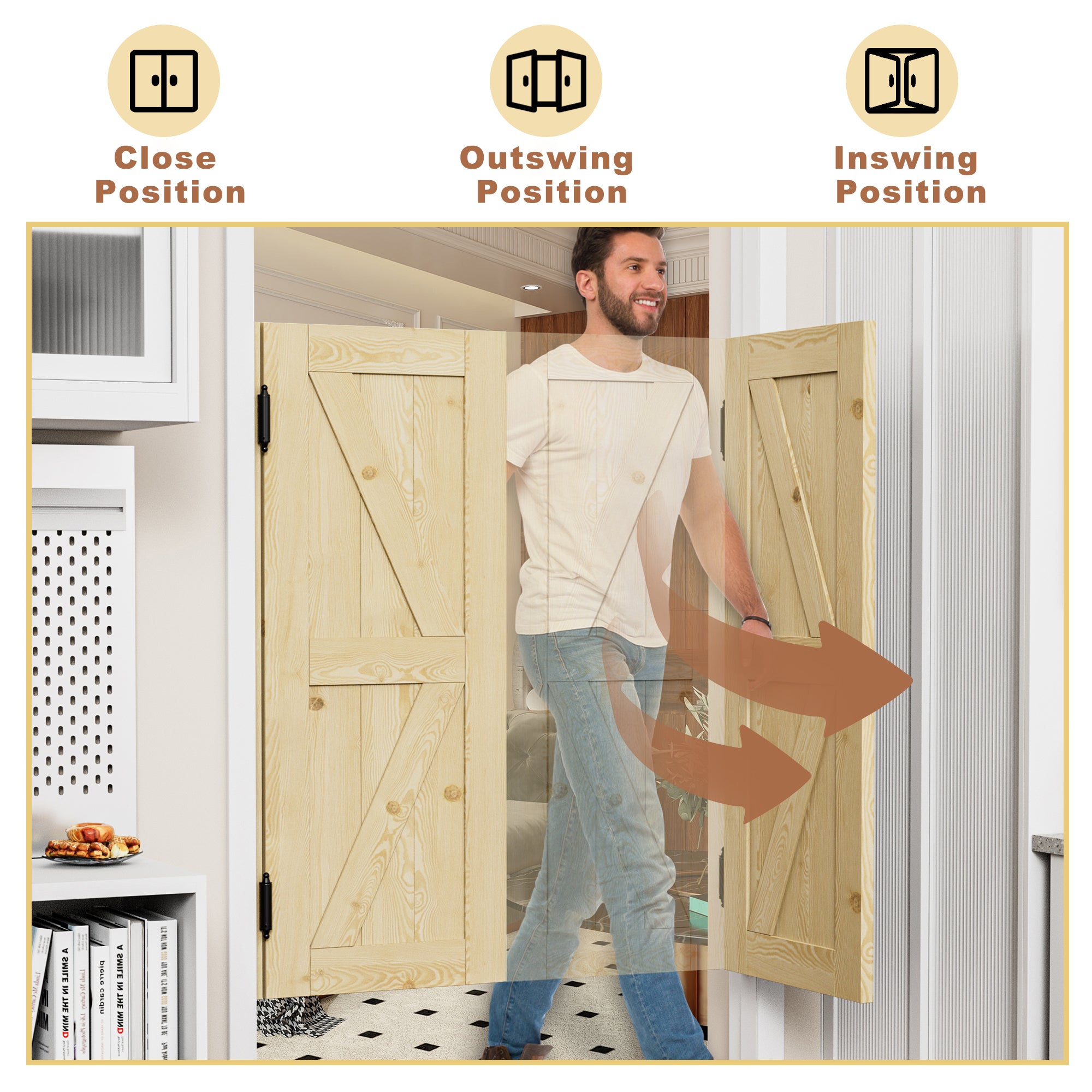 Cafe Door Double K Panel Unfinished Indoor Vacant Doorway Pine Wood Swinging Saloon Door With Hardware