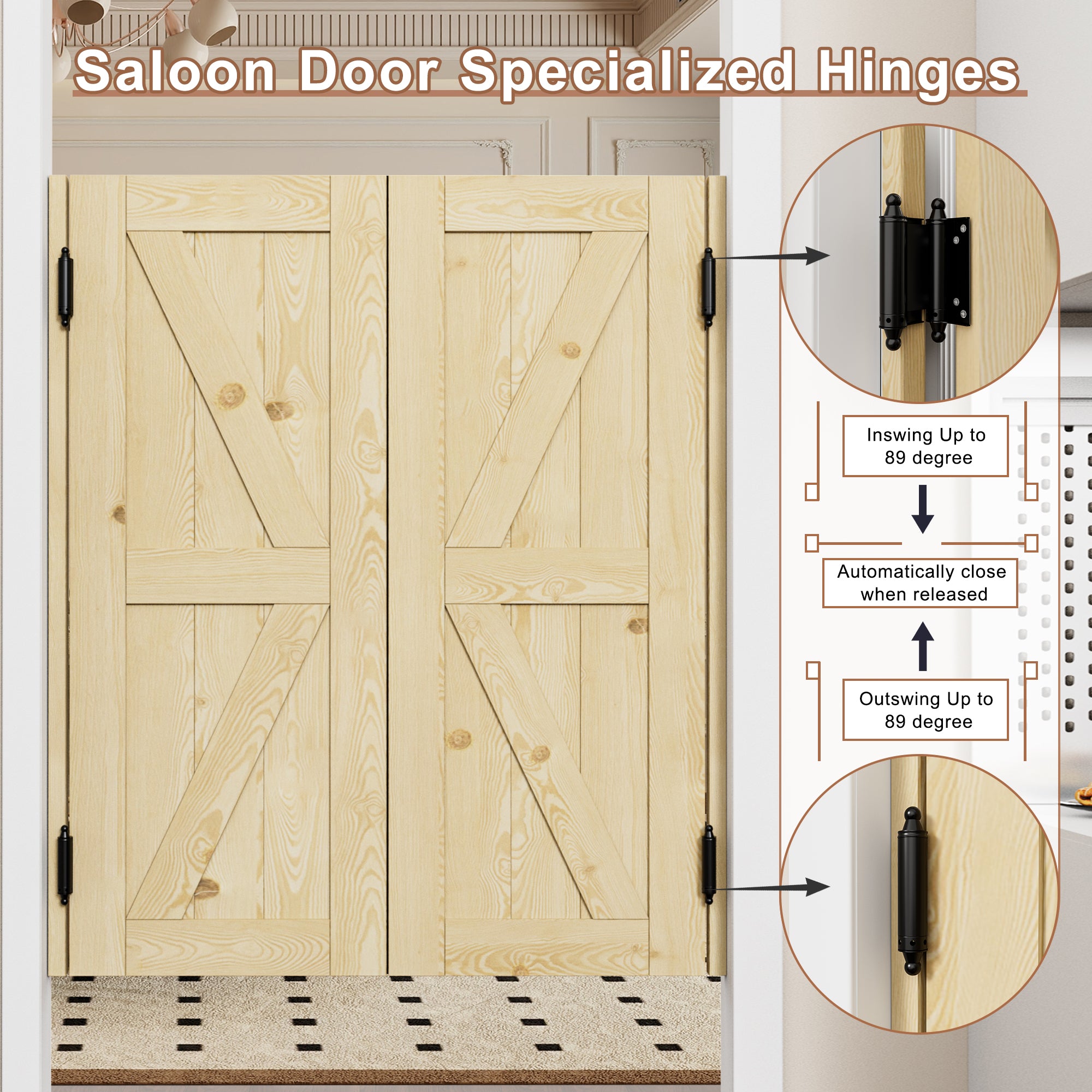 Cafe Door Double K Panel Unfinished Indoor Vacant Doorway Pine Wood Swinging Saloon Door With Hardware