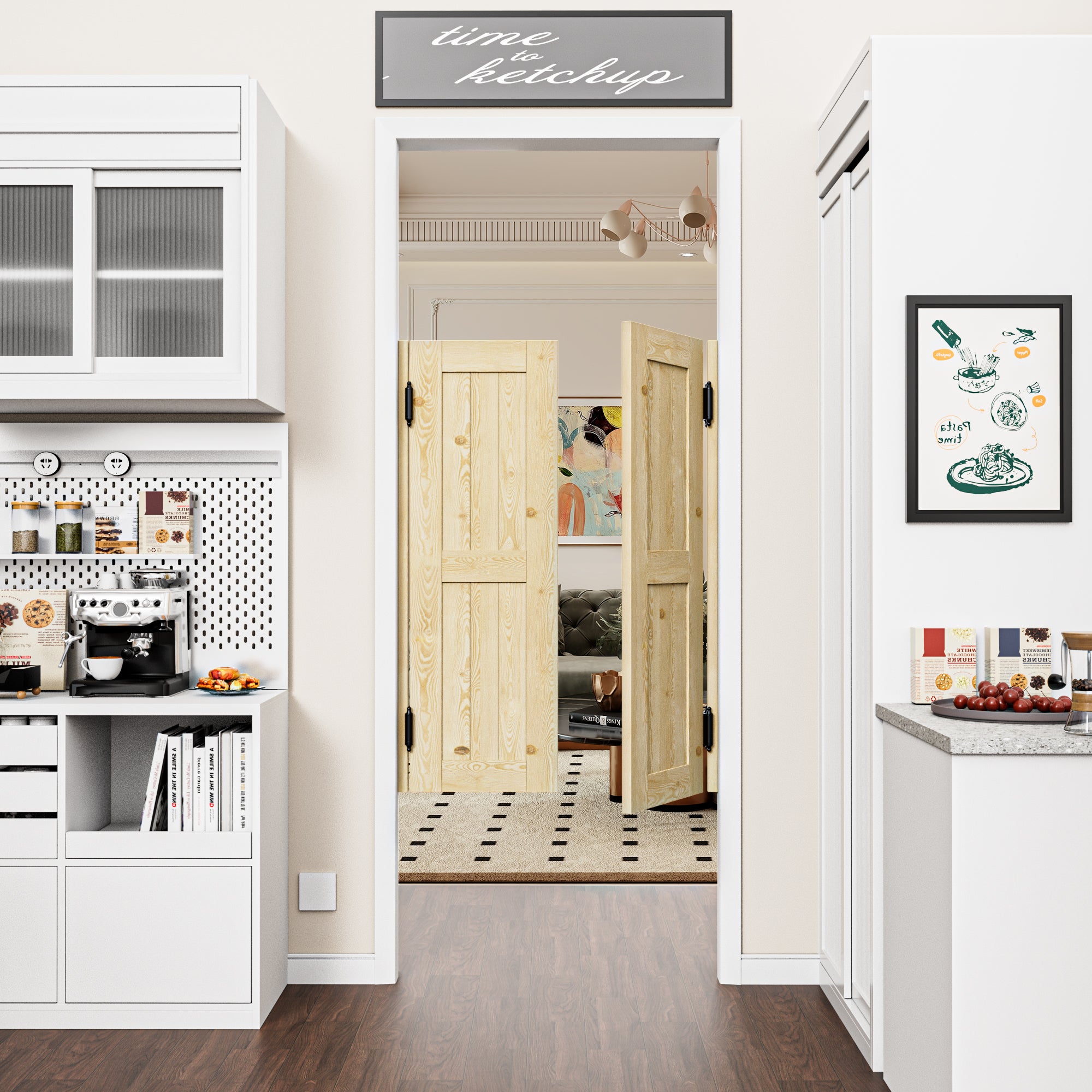Cafe Door Double H Panel Unfinished Indoor Vacant Doorway Pine Wood Swinging Saloon Door With Hardware