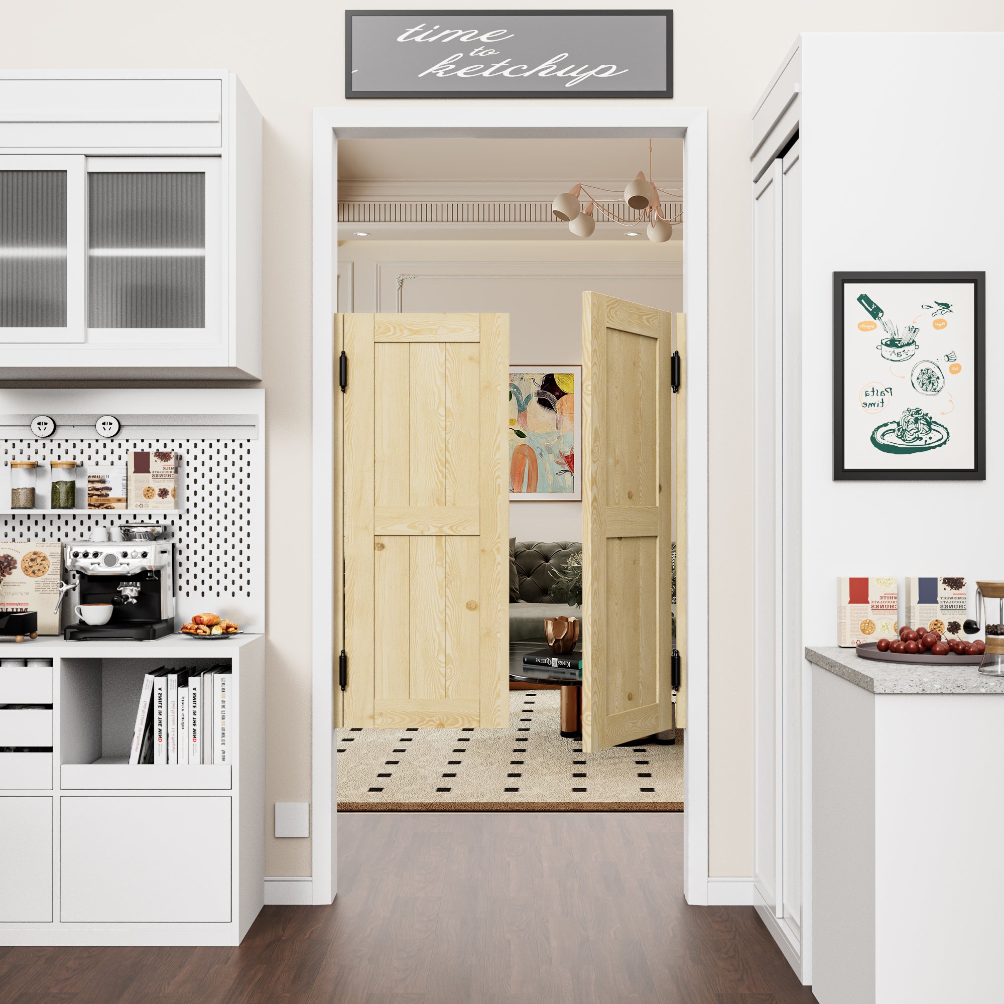 Cafe Door Double H Panel Unfinished Indoor Vacant Doorway Pine Wood Swinging Saloon Door With Hardware