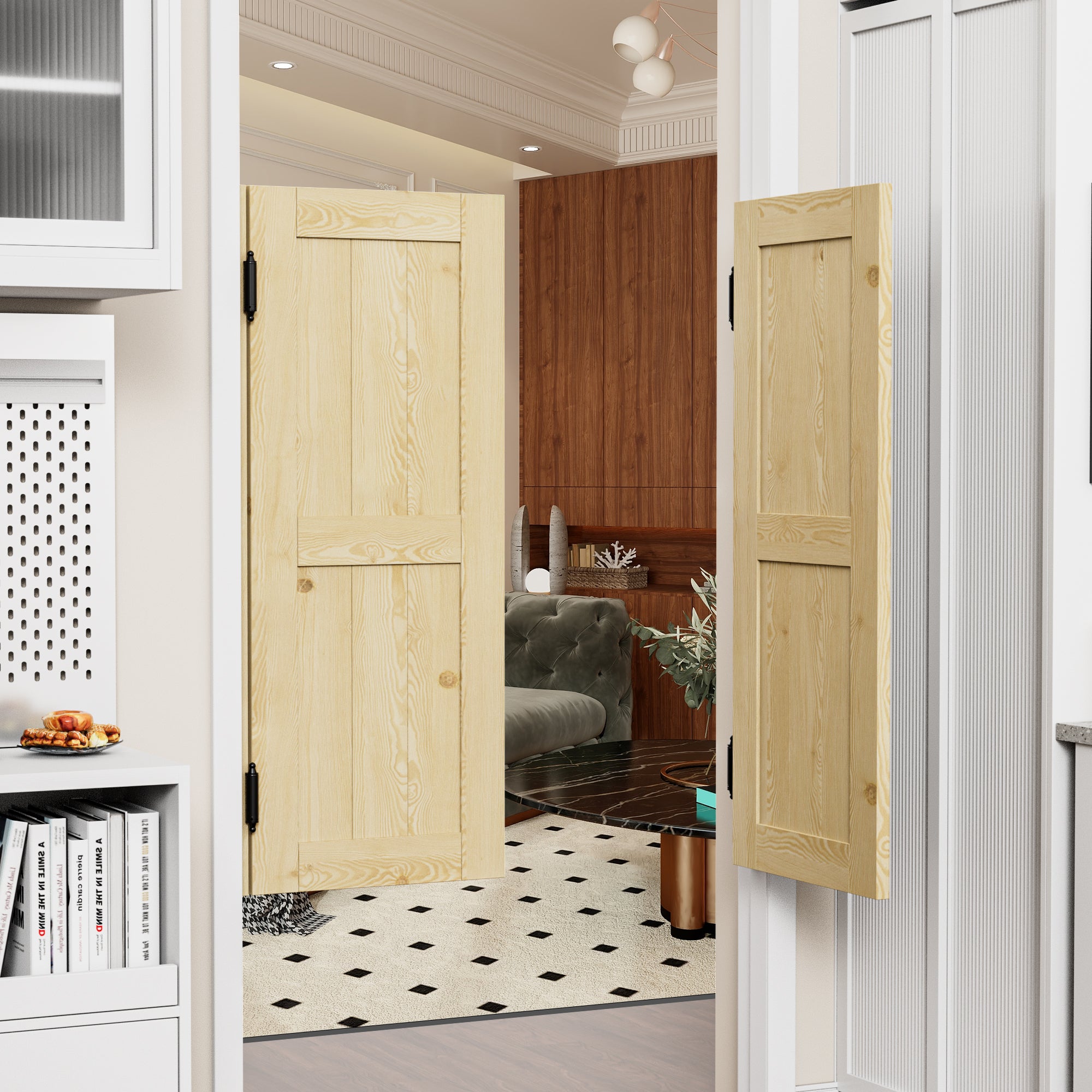 Cafe Door Double H Panel Unfinished Indoor Vacant Doorway Pine Wood Swinging Saloon Door With Hardware