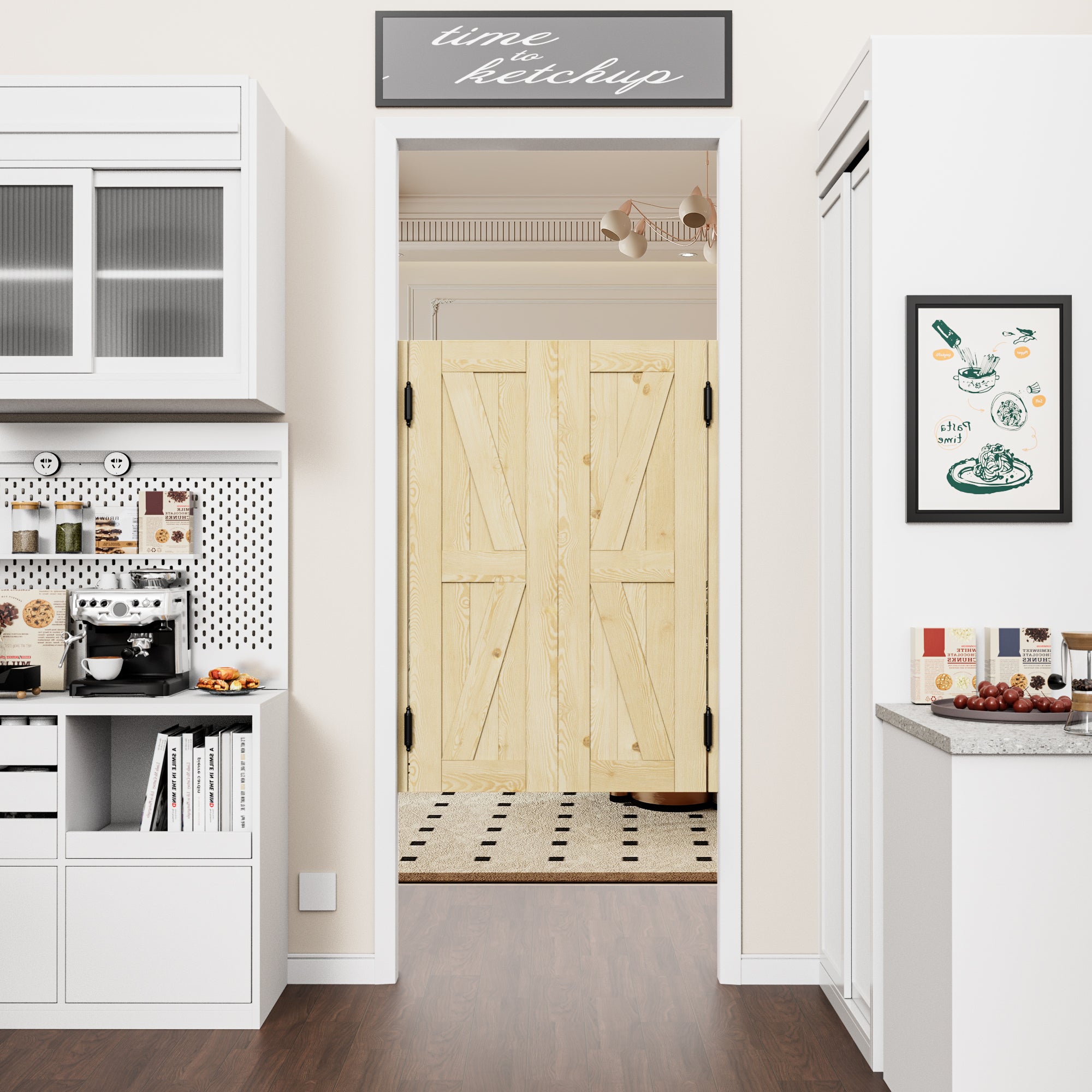 Cafe Door Double K Panel Unfinished Indoor Vacant Doorway Pine Wood Swinging Saloon Door With Hardware