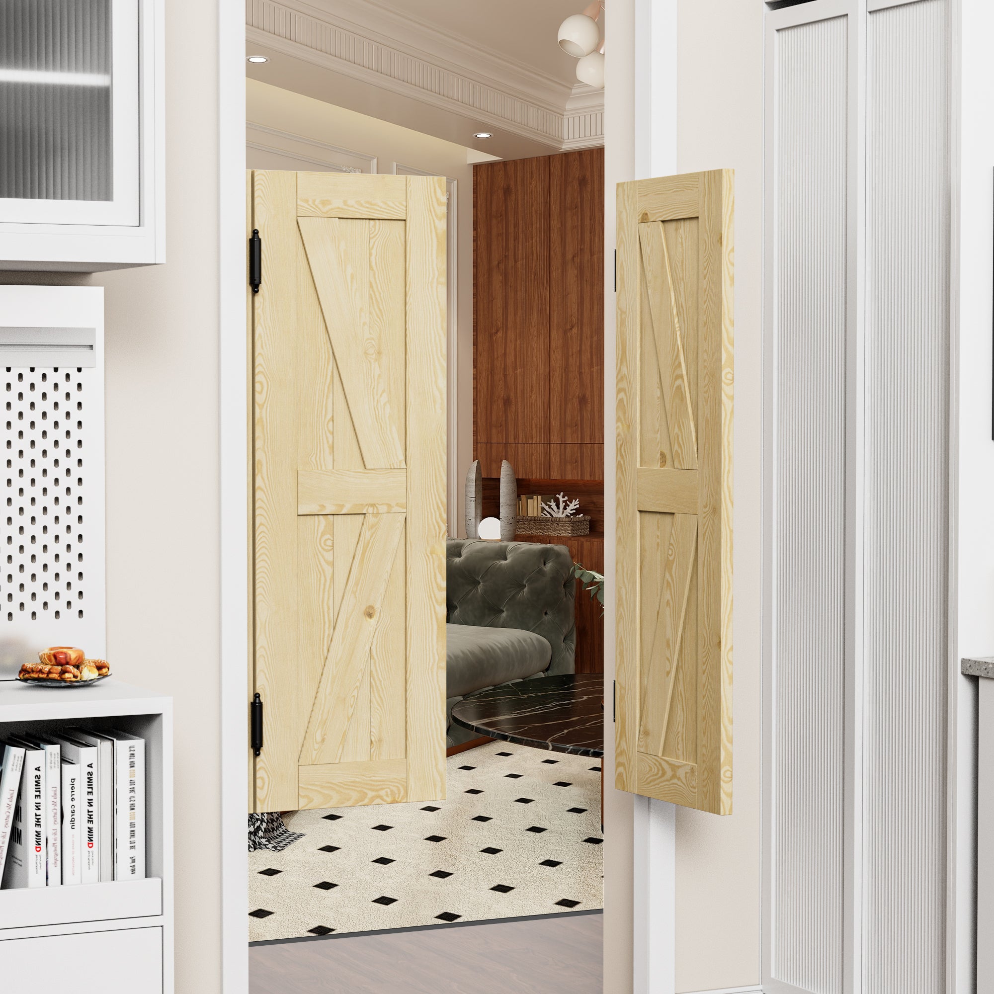 Cafe Door Double K Panel Unfinished Indoor Vacant Doorway Pine Wood Swinging Saloon Door With Hardware