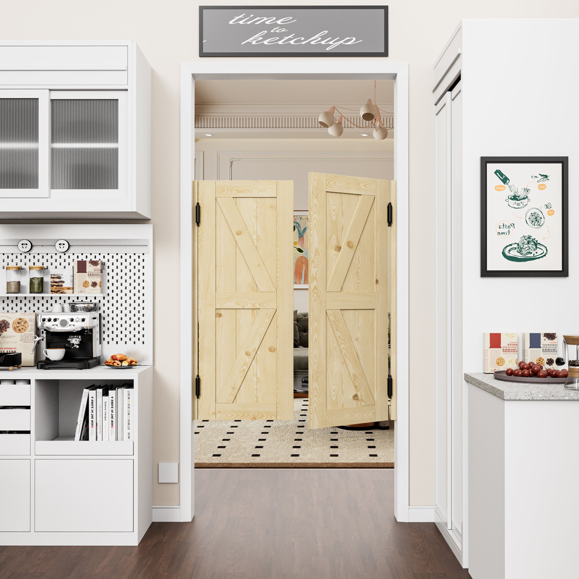 Cafe Door Double K Panel Unfinished Indoor Vacant Doorway Pine Wood Swinging Saloon Door With Hardware
