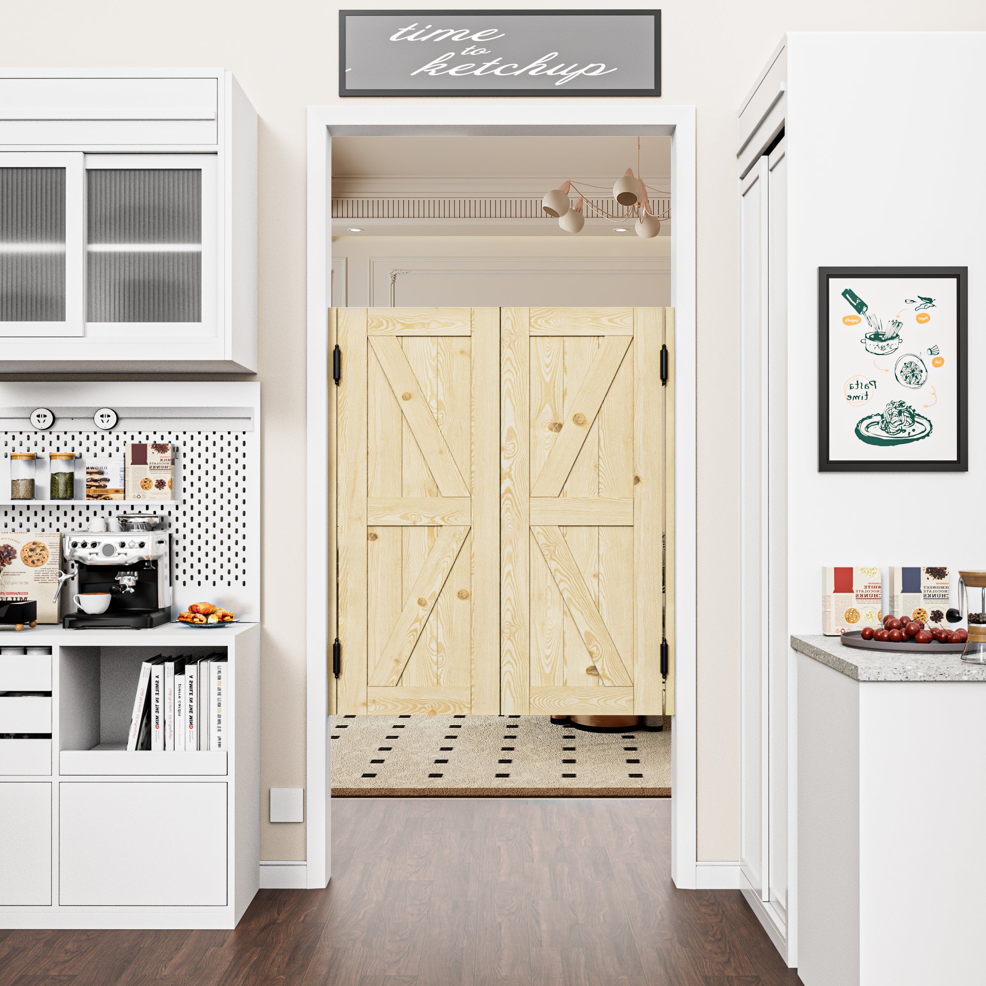 Cafe Door Double K Panel Unfinished Indoor Vacant Doorway Pine Wood Swinging Saloon Door With Hardware
