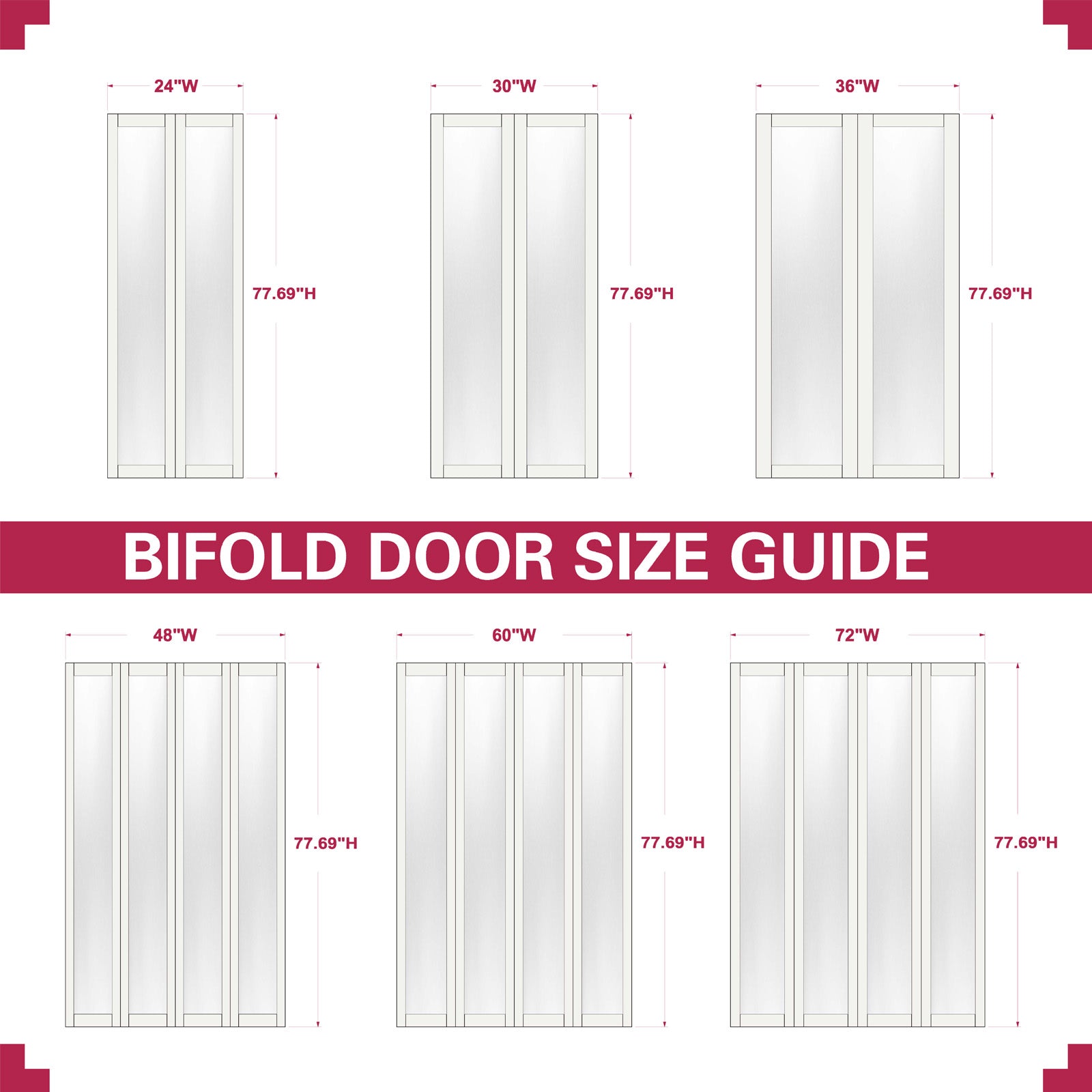 Ark Design 4-Lite Tempered Frosted Glass Closet Bifold Door with Hardware Kit & Knob, Solid Core MDF Wood & PVC Covered Finished, White