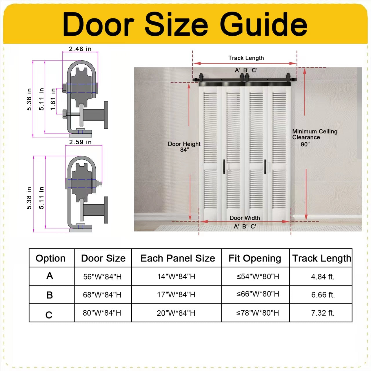 Ark Design Double Bifold Barn Door Size Guide_56+68+80