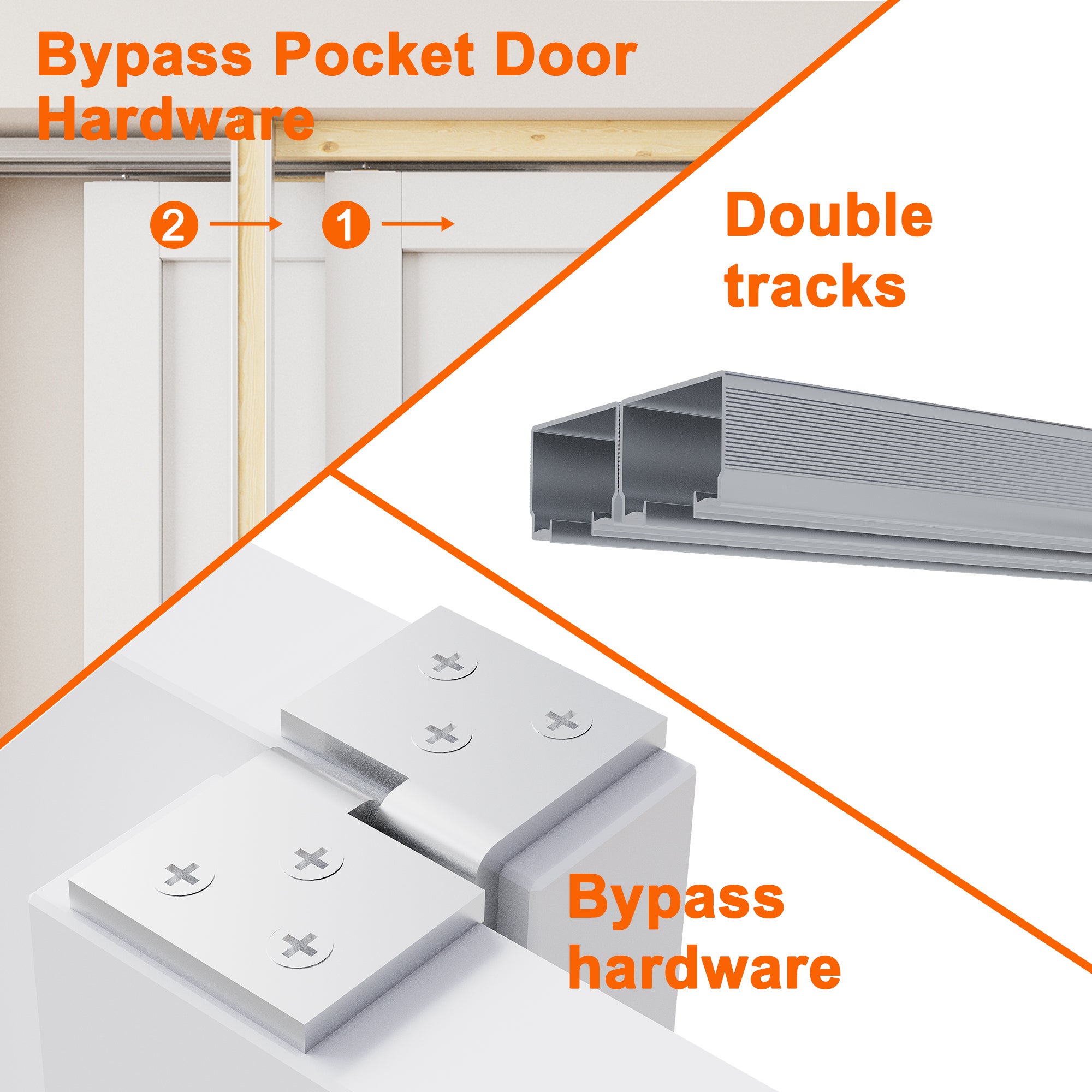 Ark Design 6 Panel Double Bypass Pocket Door with Hardware Kit & Soft Close & Frame, Pine Wood & Paint-grade Finished
