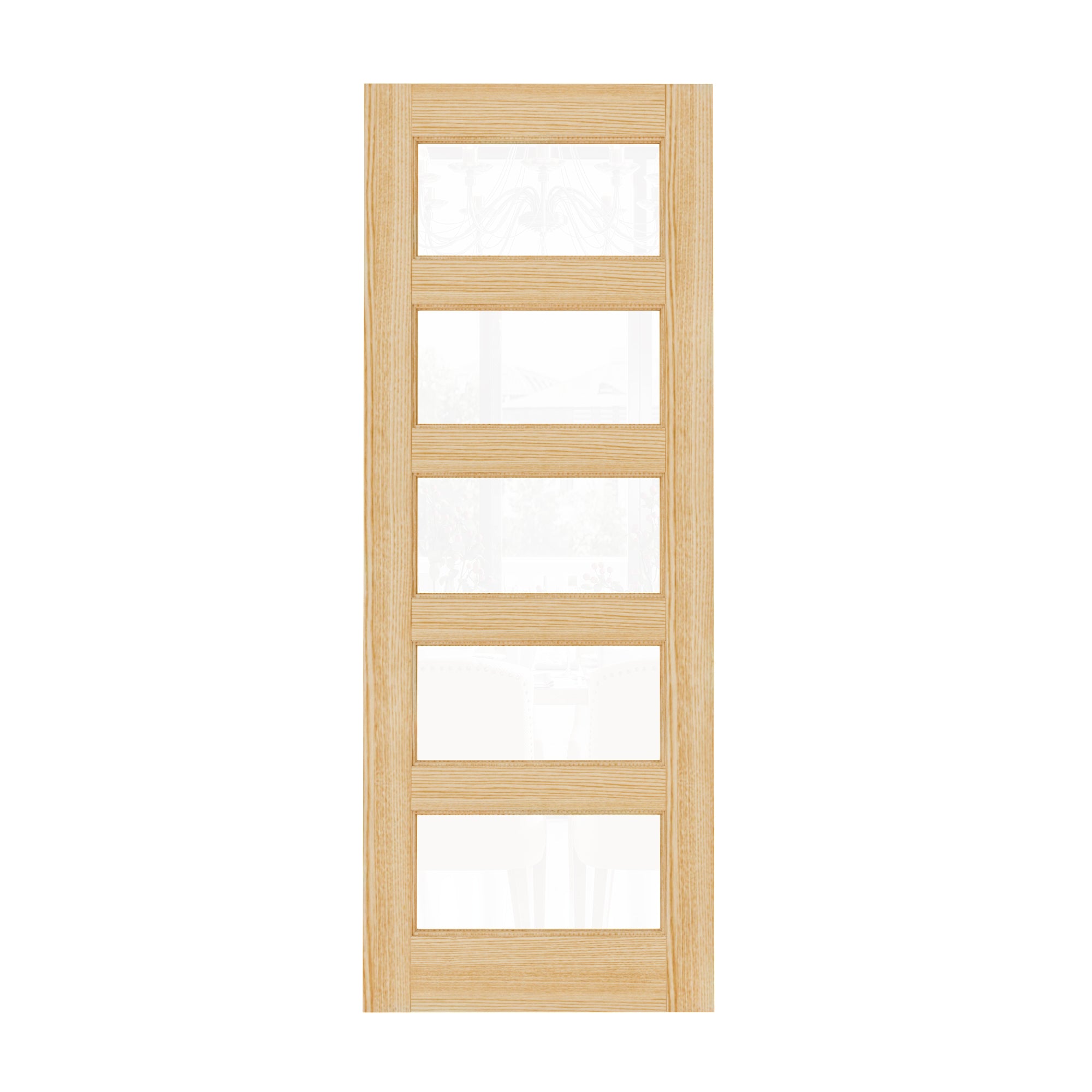 Ark Design Modern Universal/Reversible 5-Lite Tempered Clear Glass Unfinished Pine Wood Front Door Slab