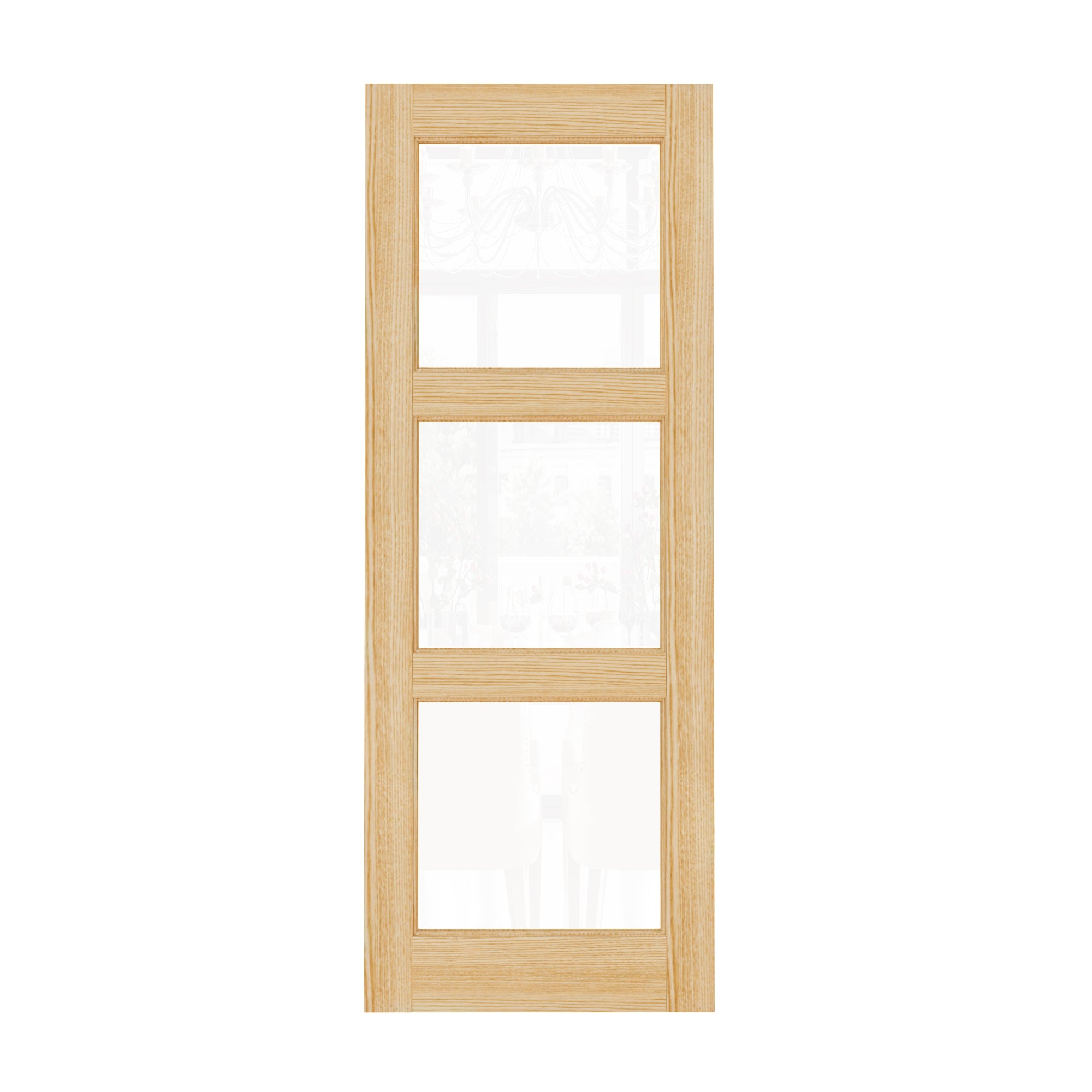 Ark Design Modern Universal/Reversible 3-Lite Tempered Clear Glass Unfinished Pine Wood Front Door Slab